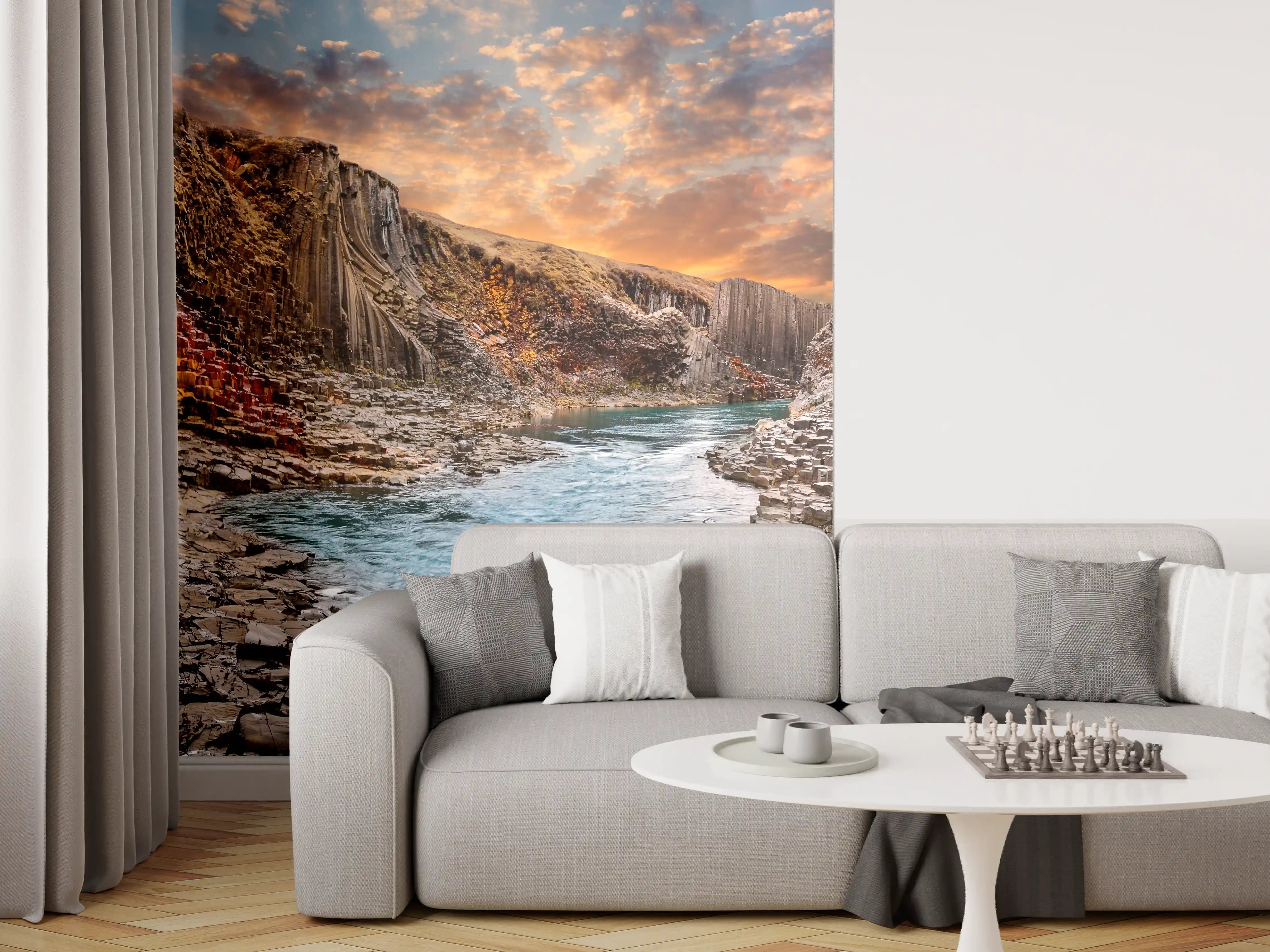 Wandverkleidung Wohnzimmer - Spektakuläres Fjordpanorama bei Sonnenuntergang