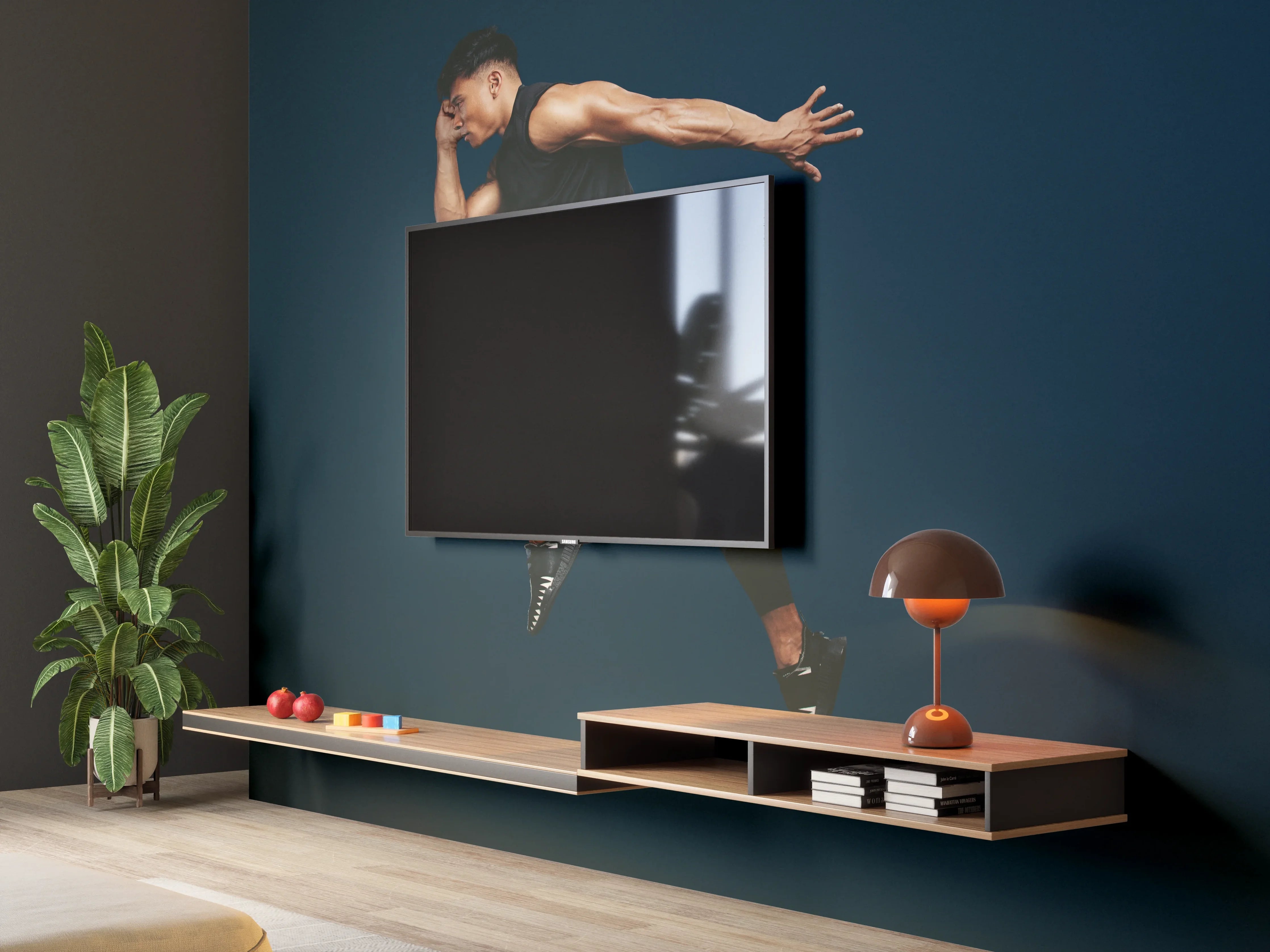 Wandverkleidung Wohnzimmer - Sportler bei einem Sprung