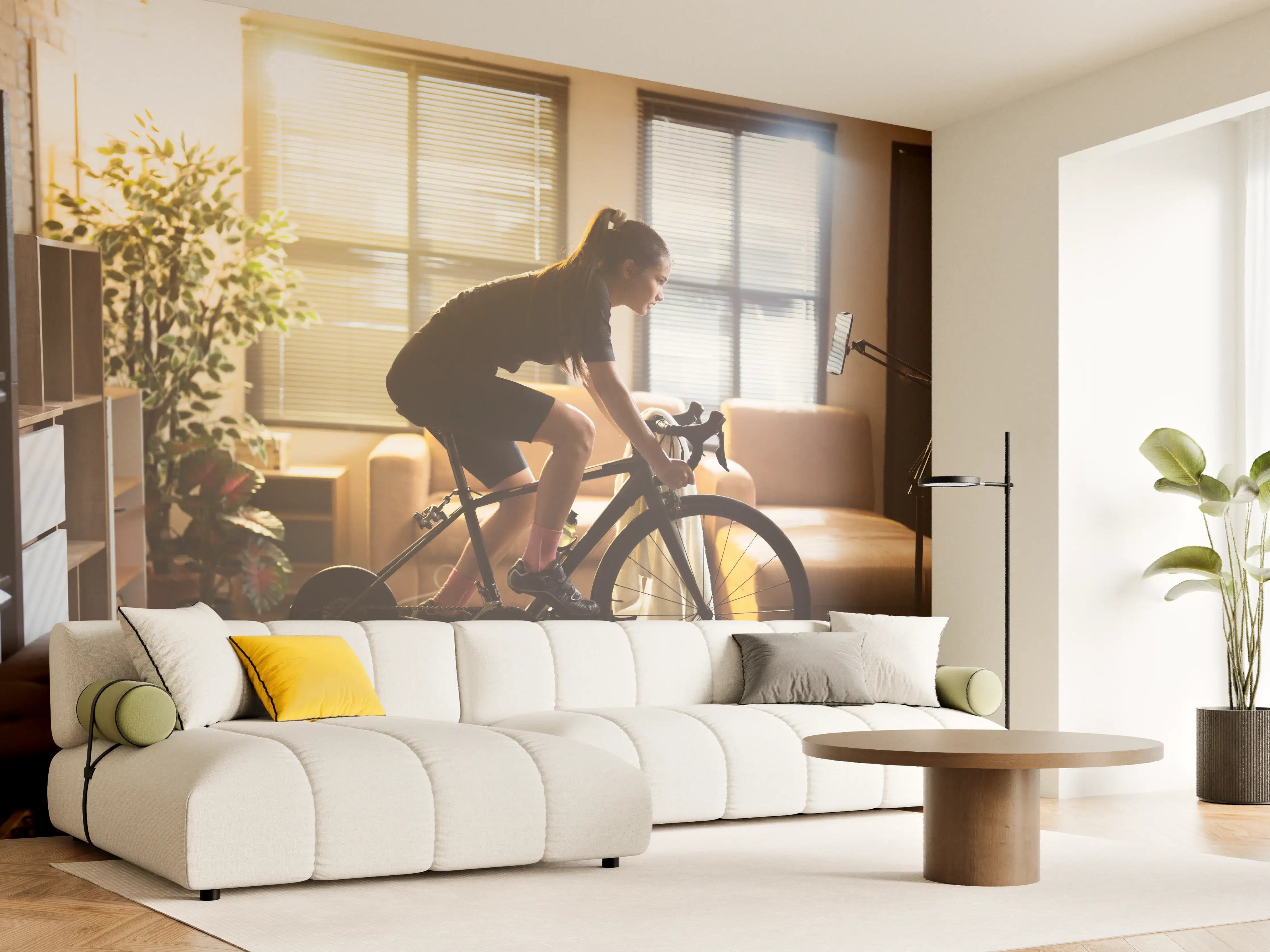 Wandverkleidung Wohnzimmer - Sportliche Radfahrerin