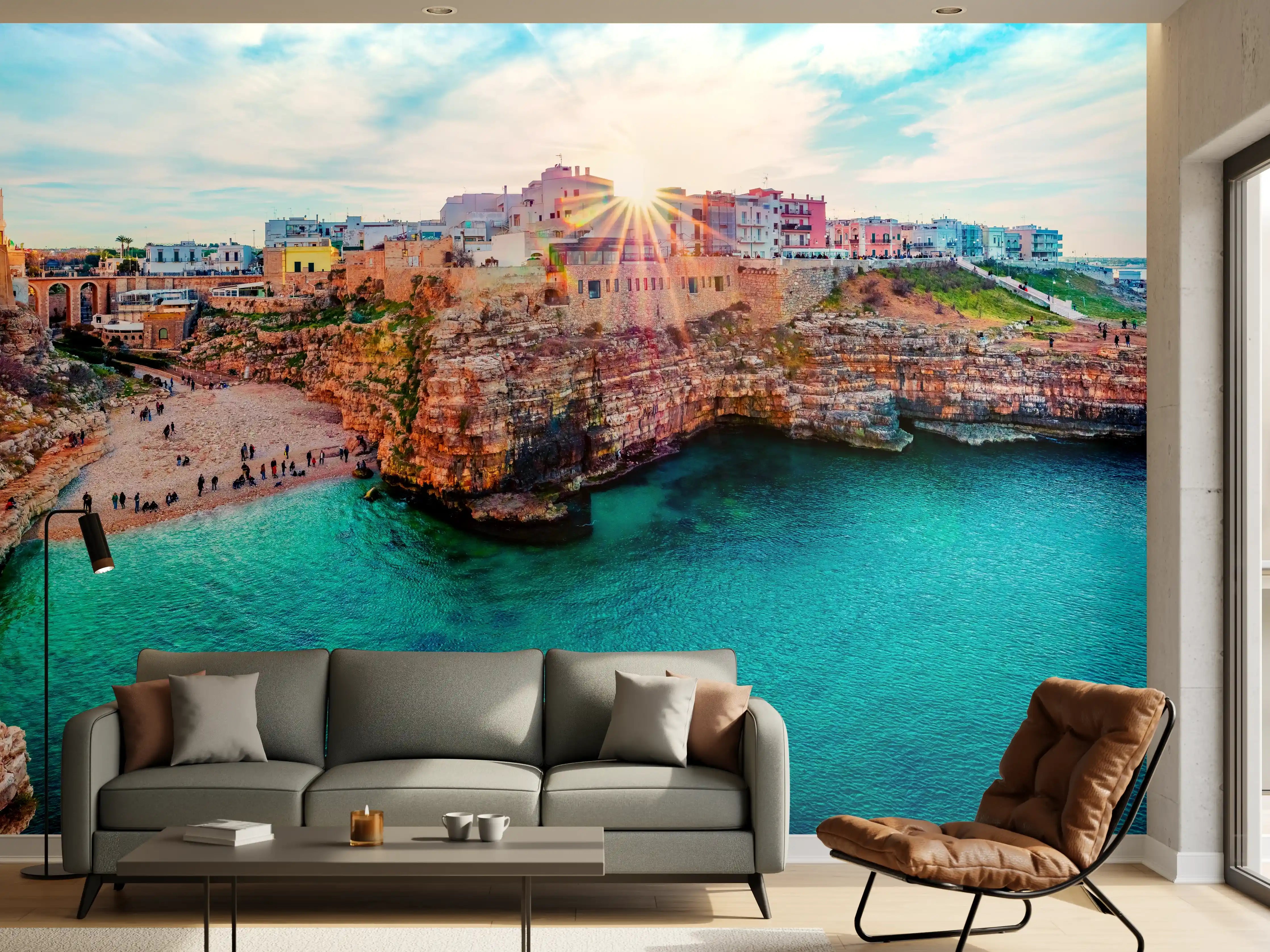 Wandverkleidung Wohnzimmer - Stadtbild von Polignano a Mare