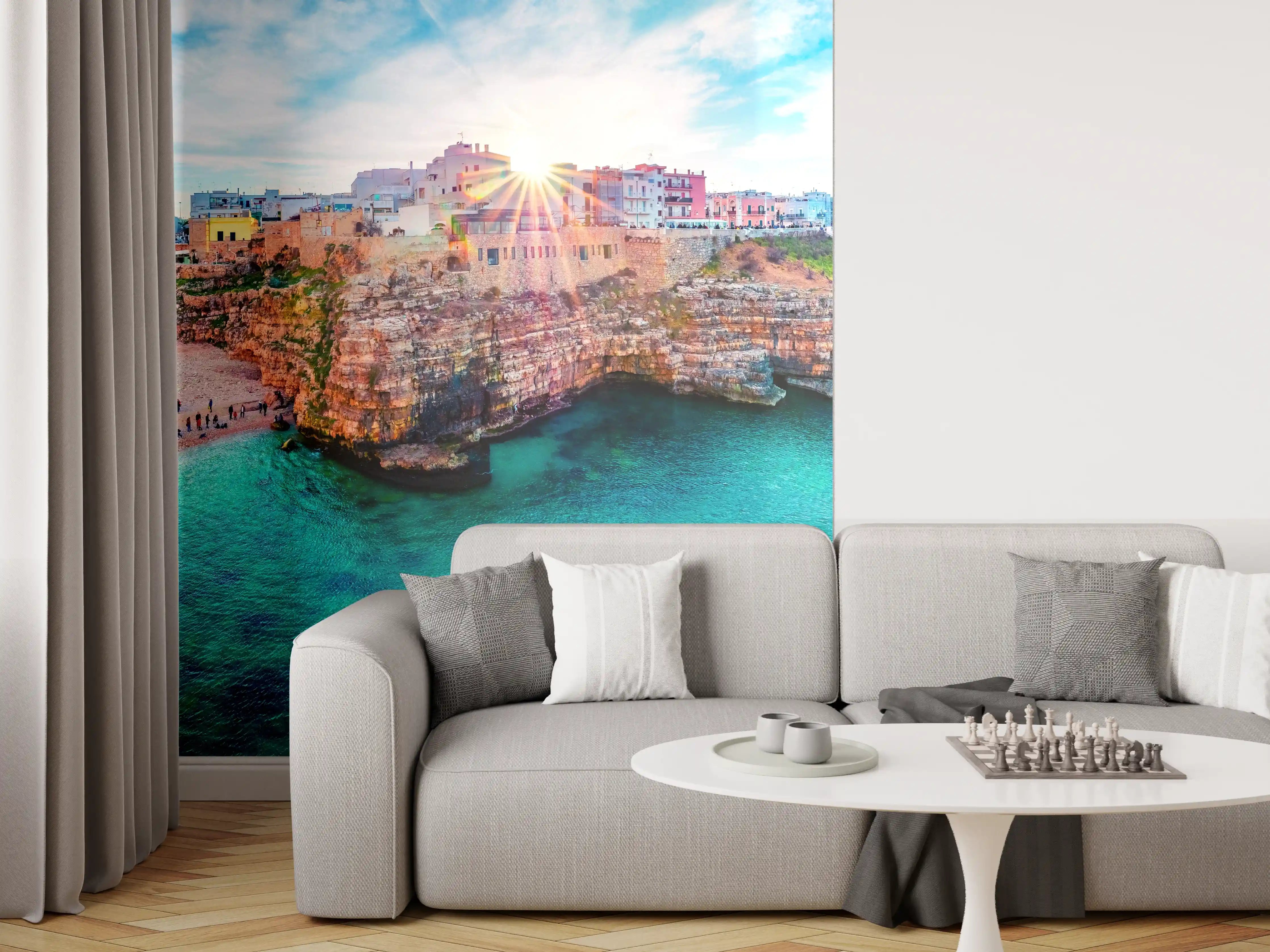 Wandverkleidung Wohnzimmer - Stadtbild von Polignano a Mare