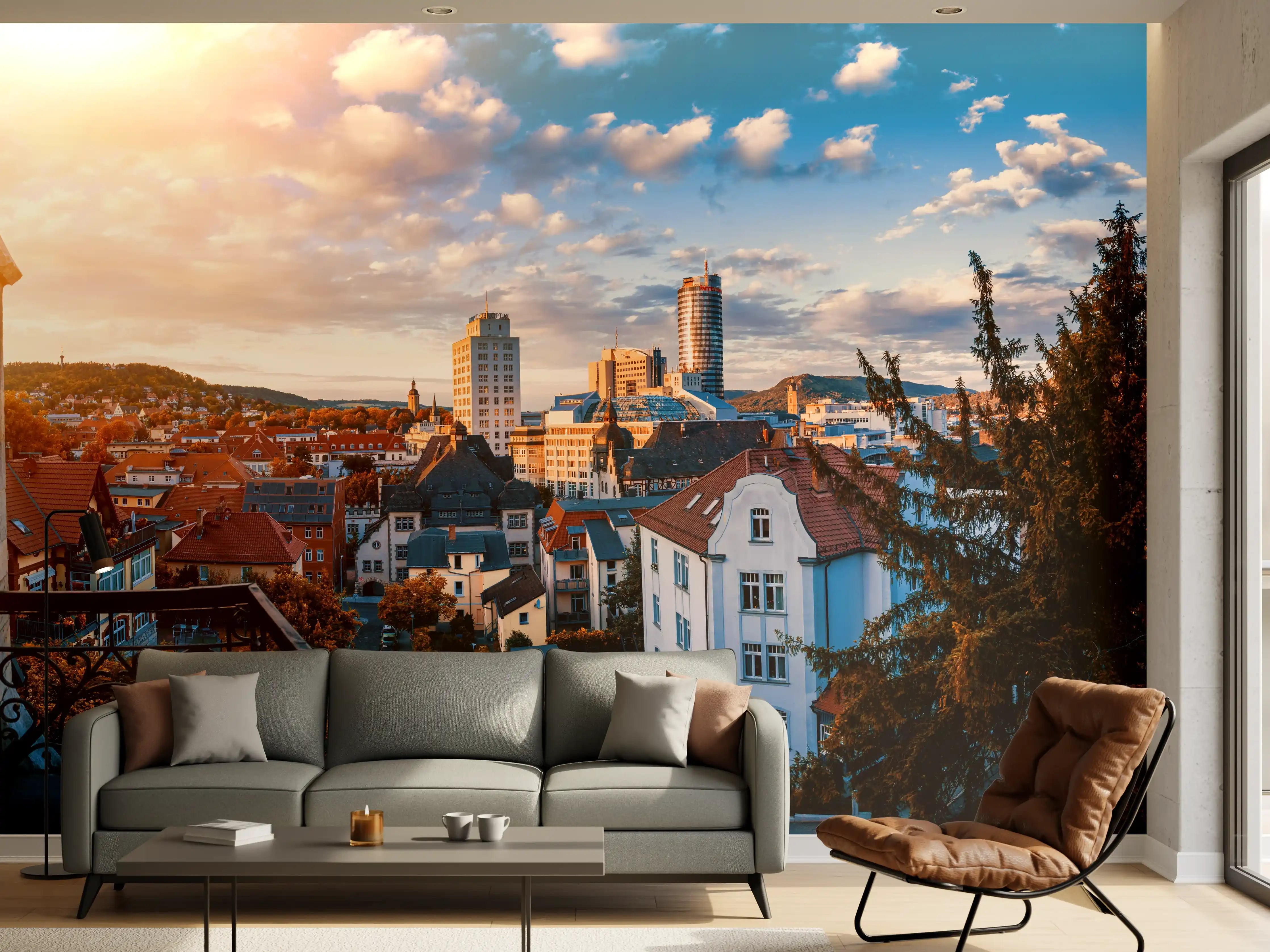 Wandverkleidung Wohnzimmer - Stadtblick auf Jena