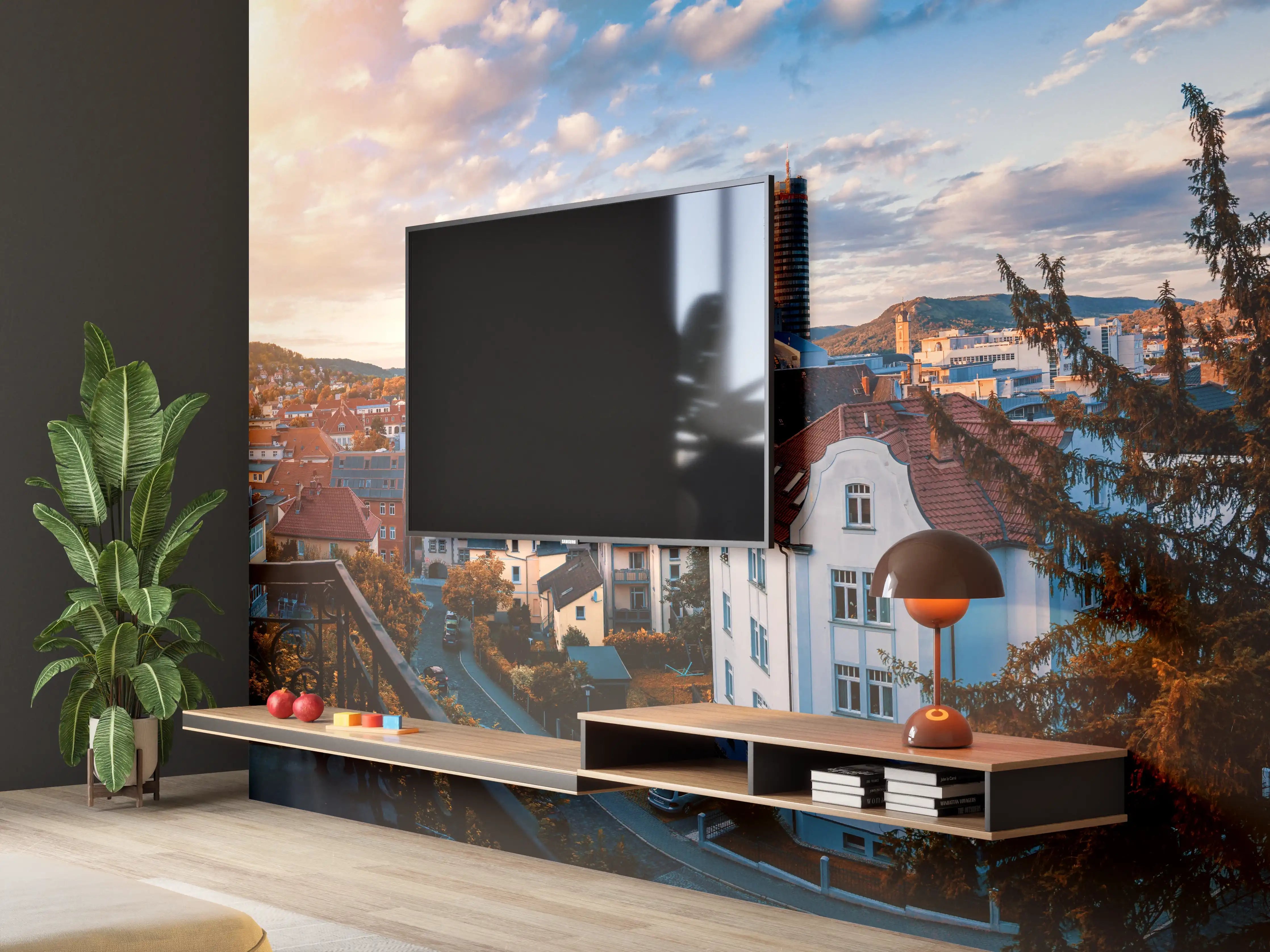 Wandverkleidung Wohnzimmer - Stadtblick auf Jena