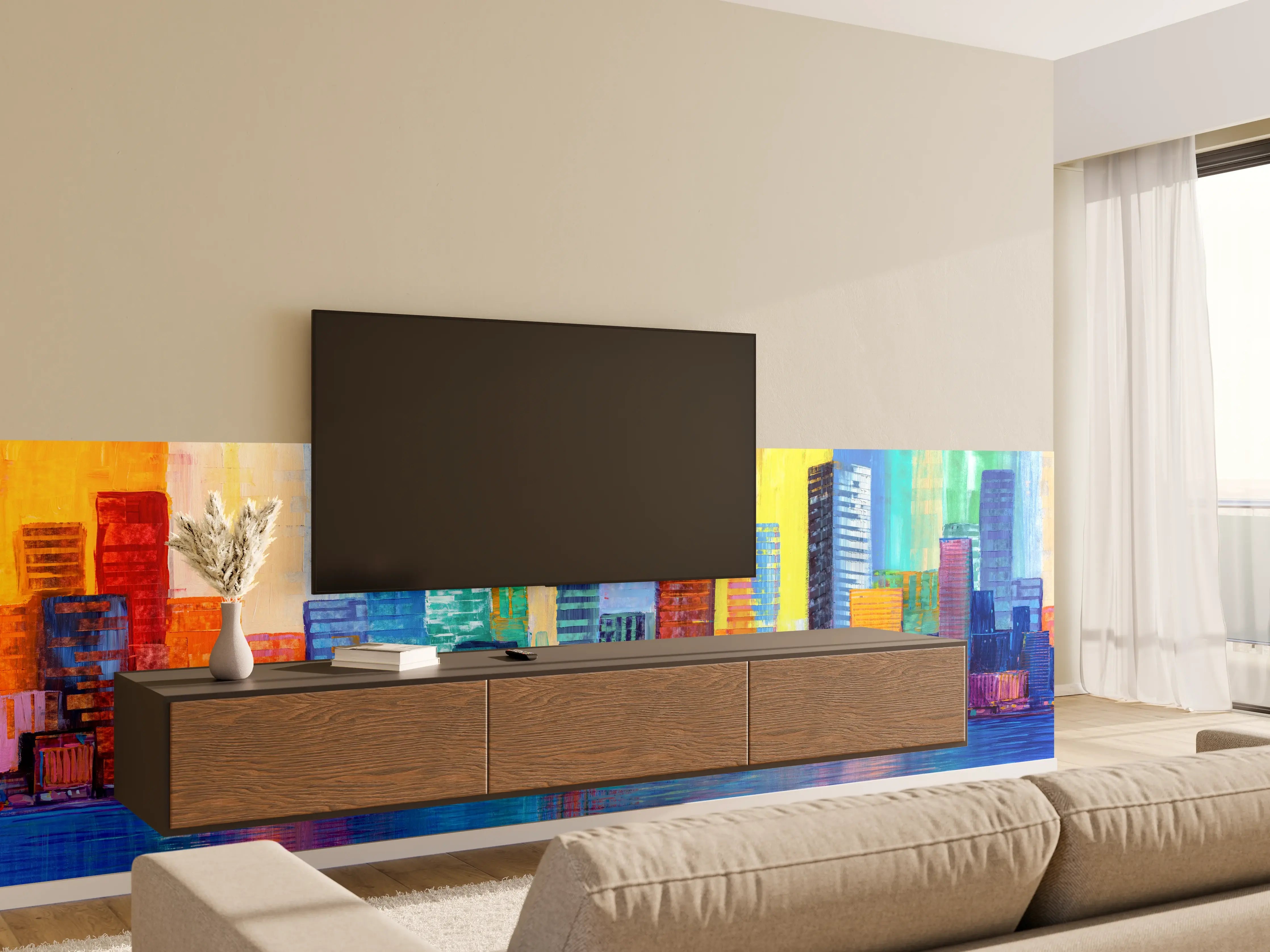 Wandverkleidung Wohnzimmer - Städtisches Gemälde - Bunt