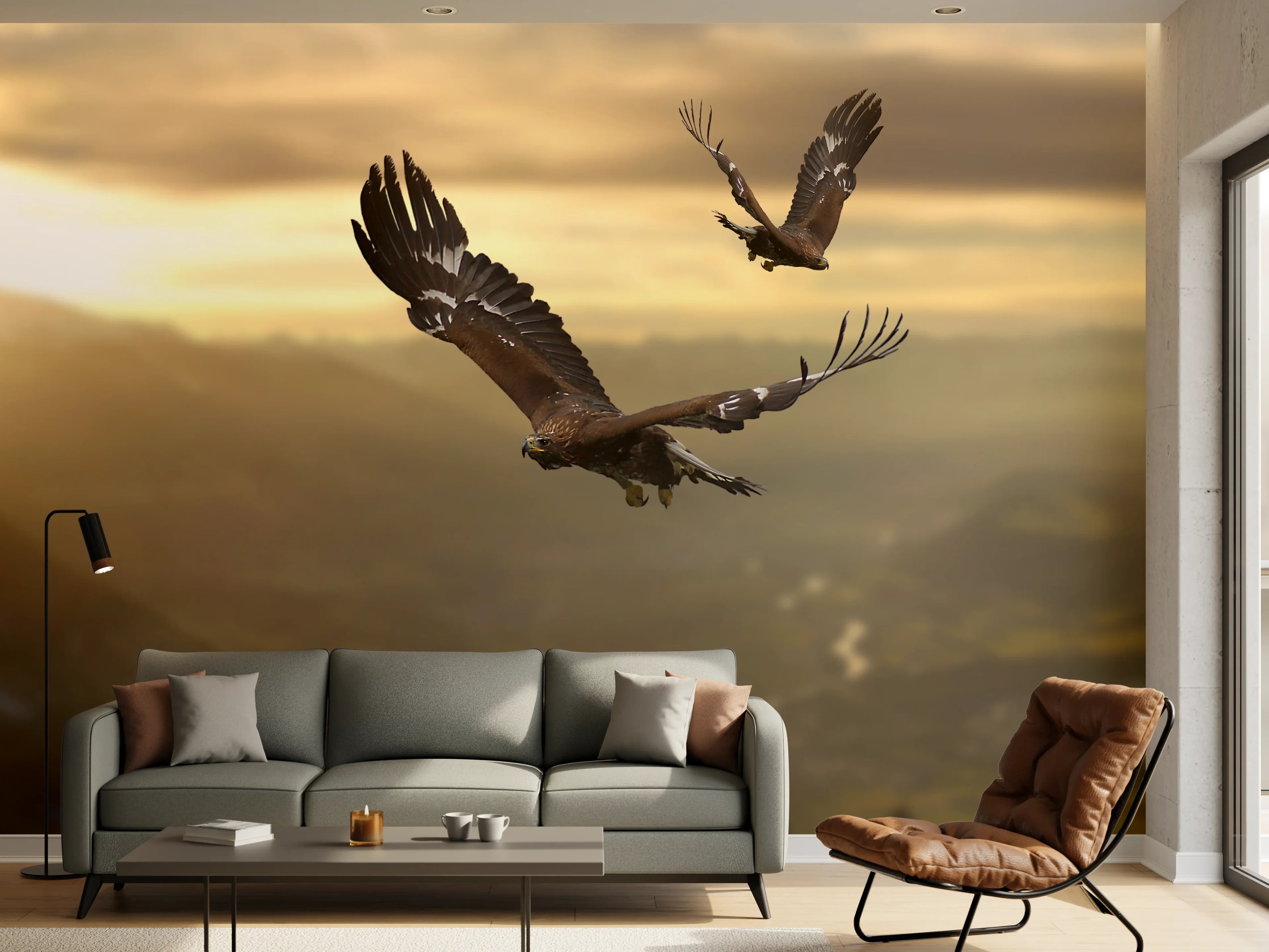 Wandverkleidung Wohnzimmer - Steinadler an den Alpen
