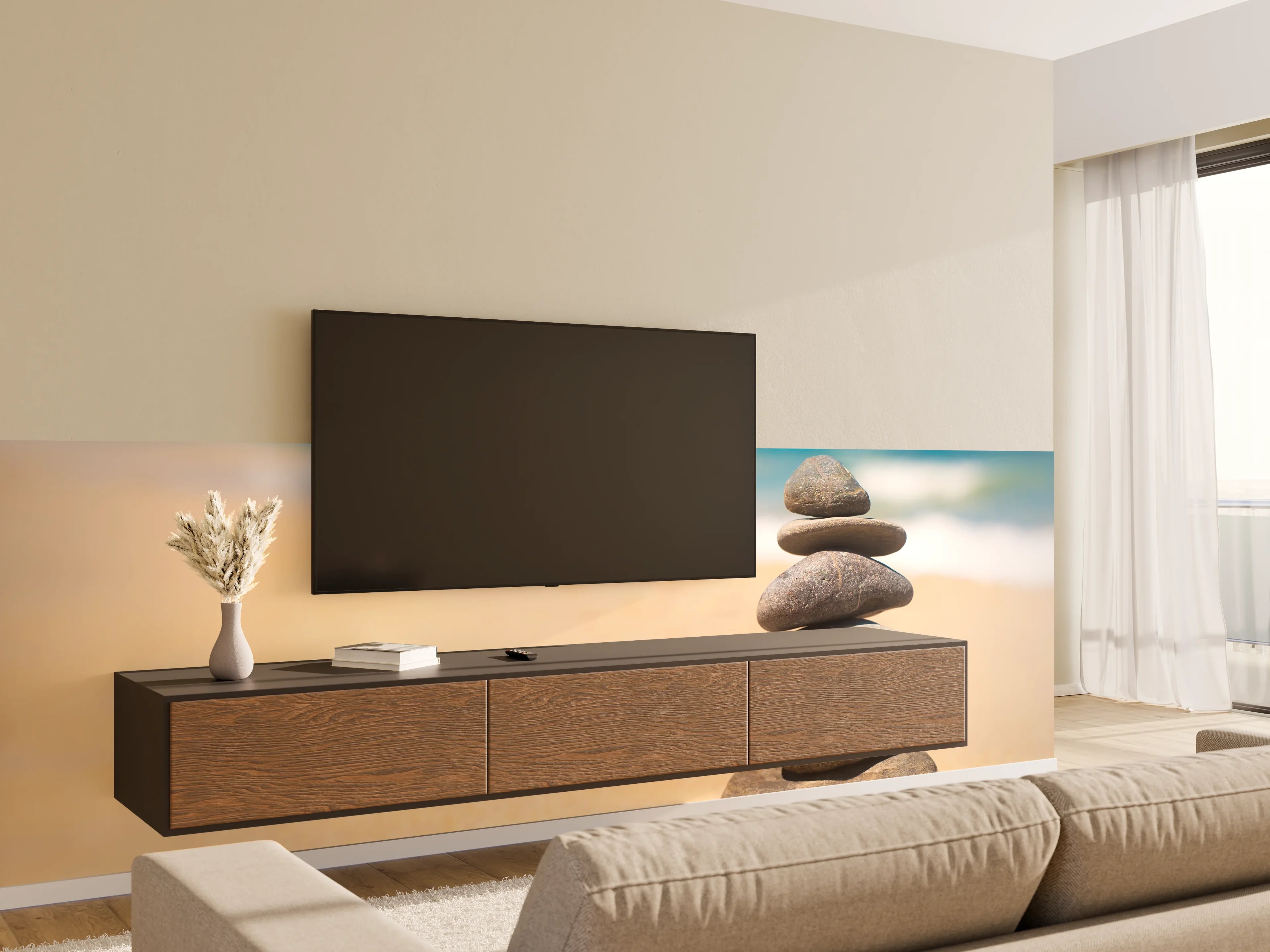 Wandverkleidung Wohnzimmer - Steine Meditation Balance
