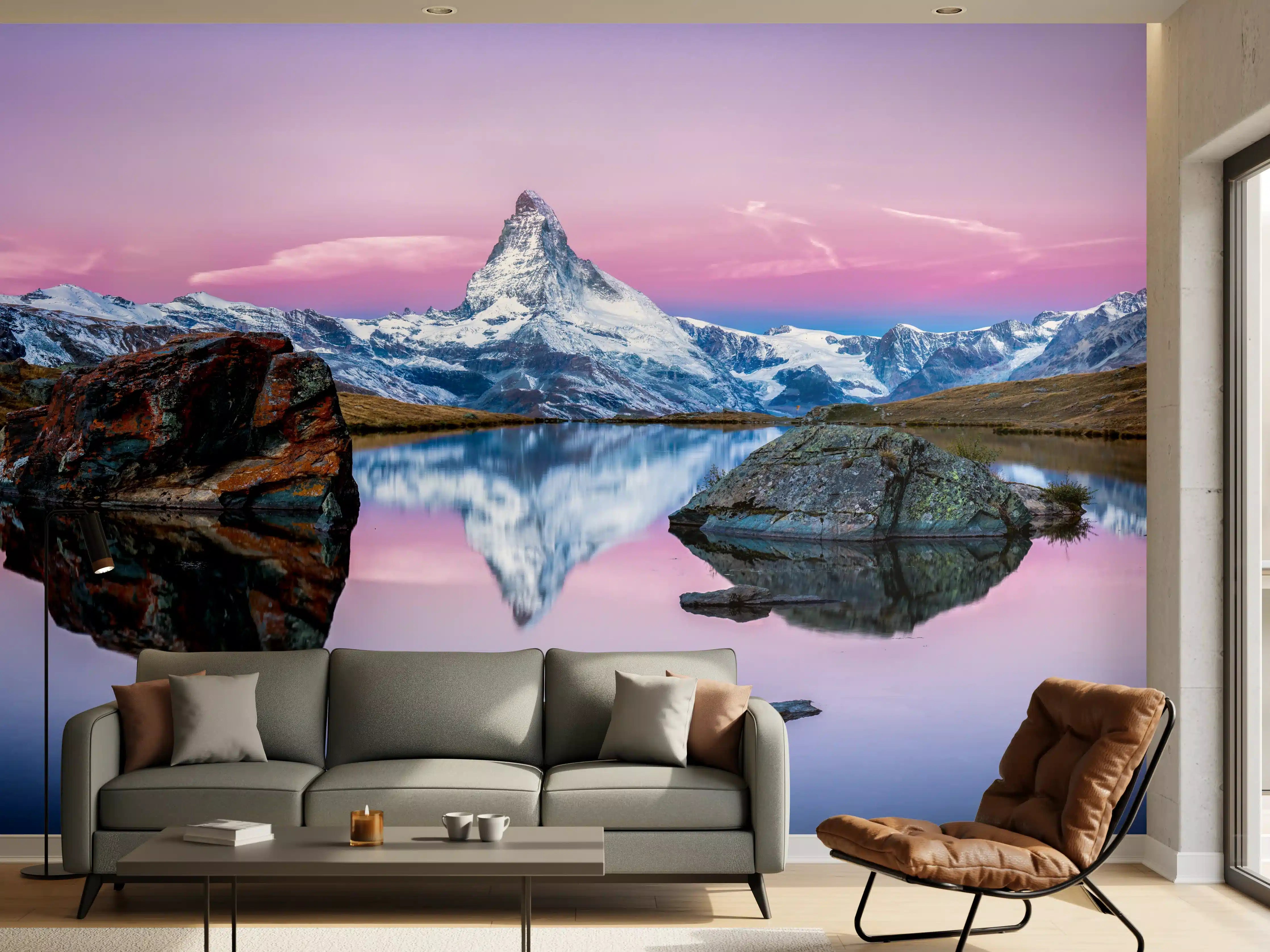 Wandverkleidung Wohnzimmer - Stellisee in Schweiz - Matterhorn Panorama
