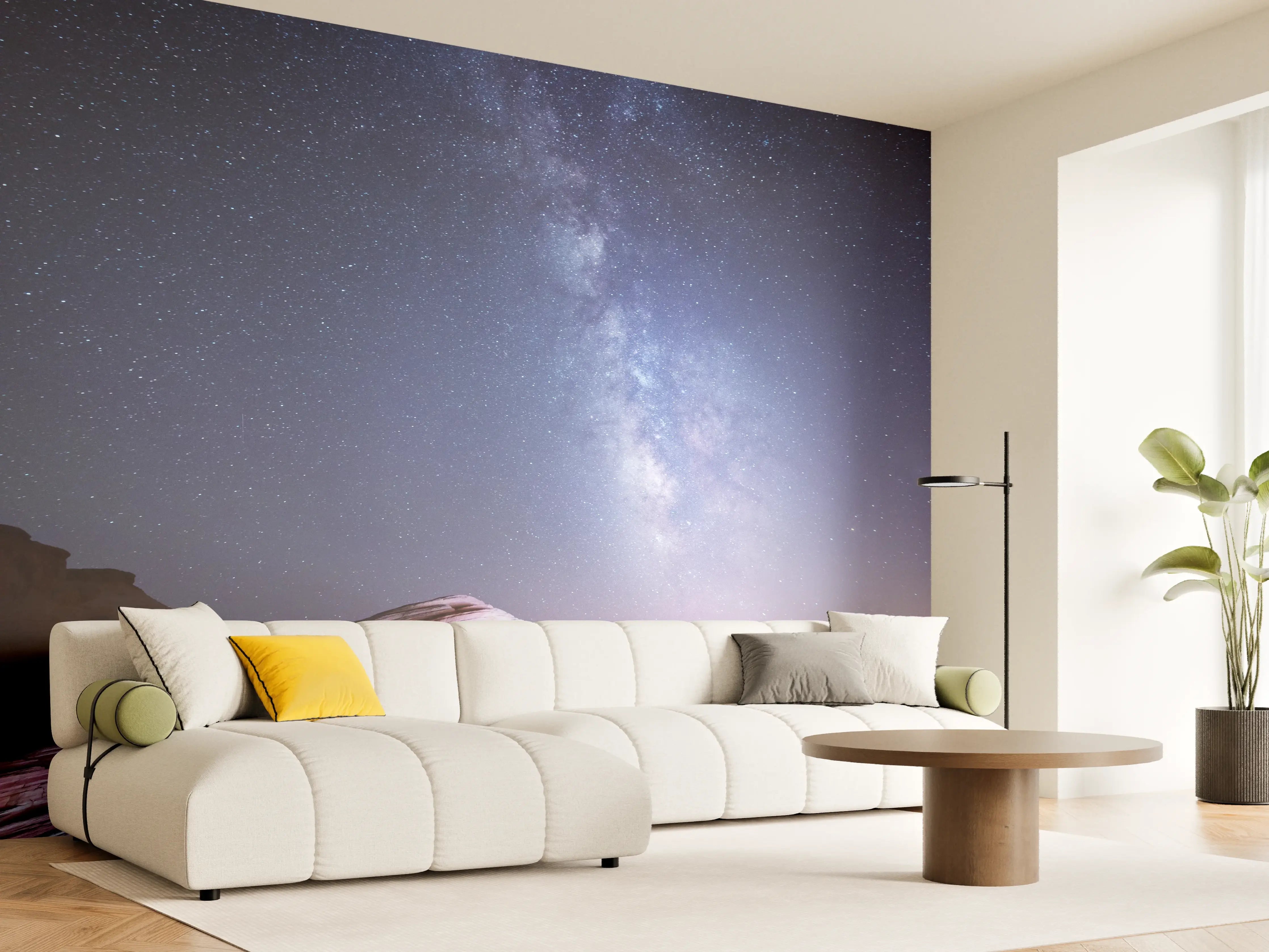Wandverkleidung Wohnzimmer - Sternenhimmel über faszinierenden Felsen