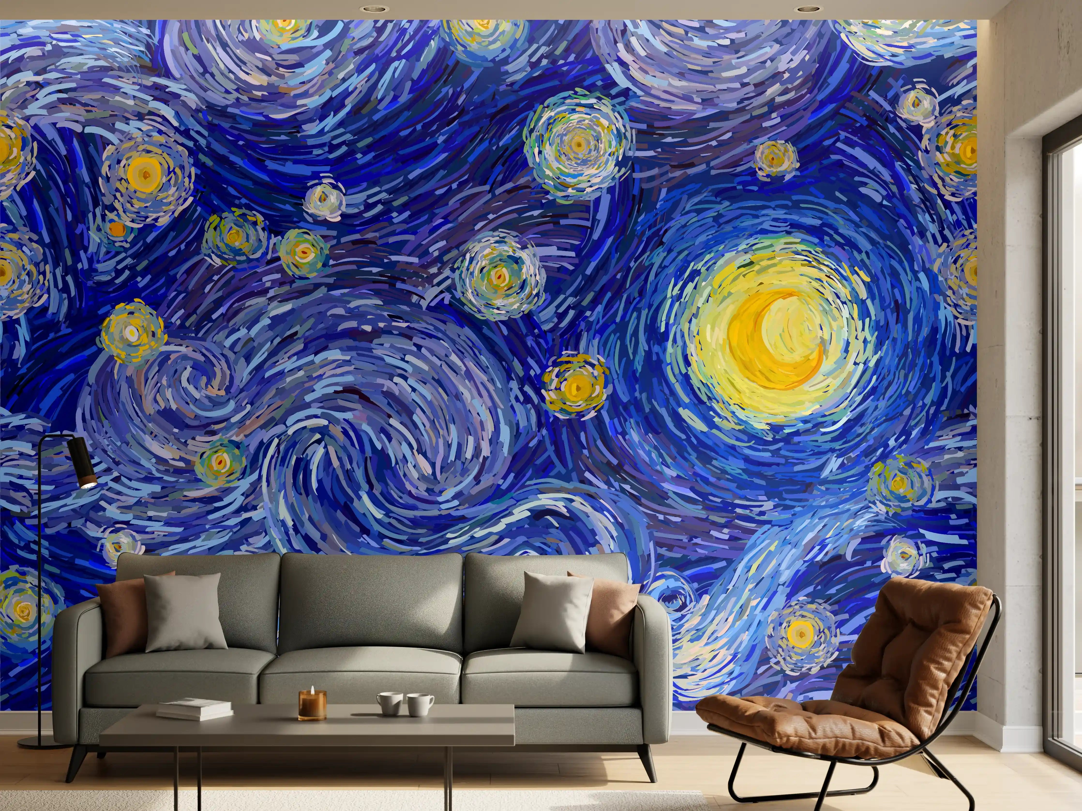 Wandverkleidung Wohnzimmer - Sternenklare Nacht mit leuchtendem Himmel