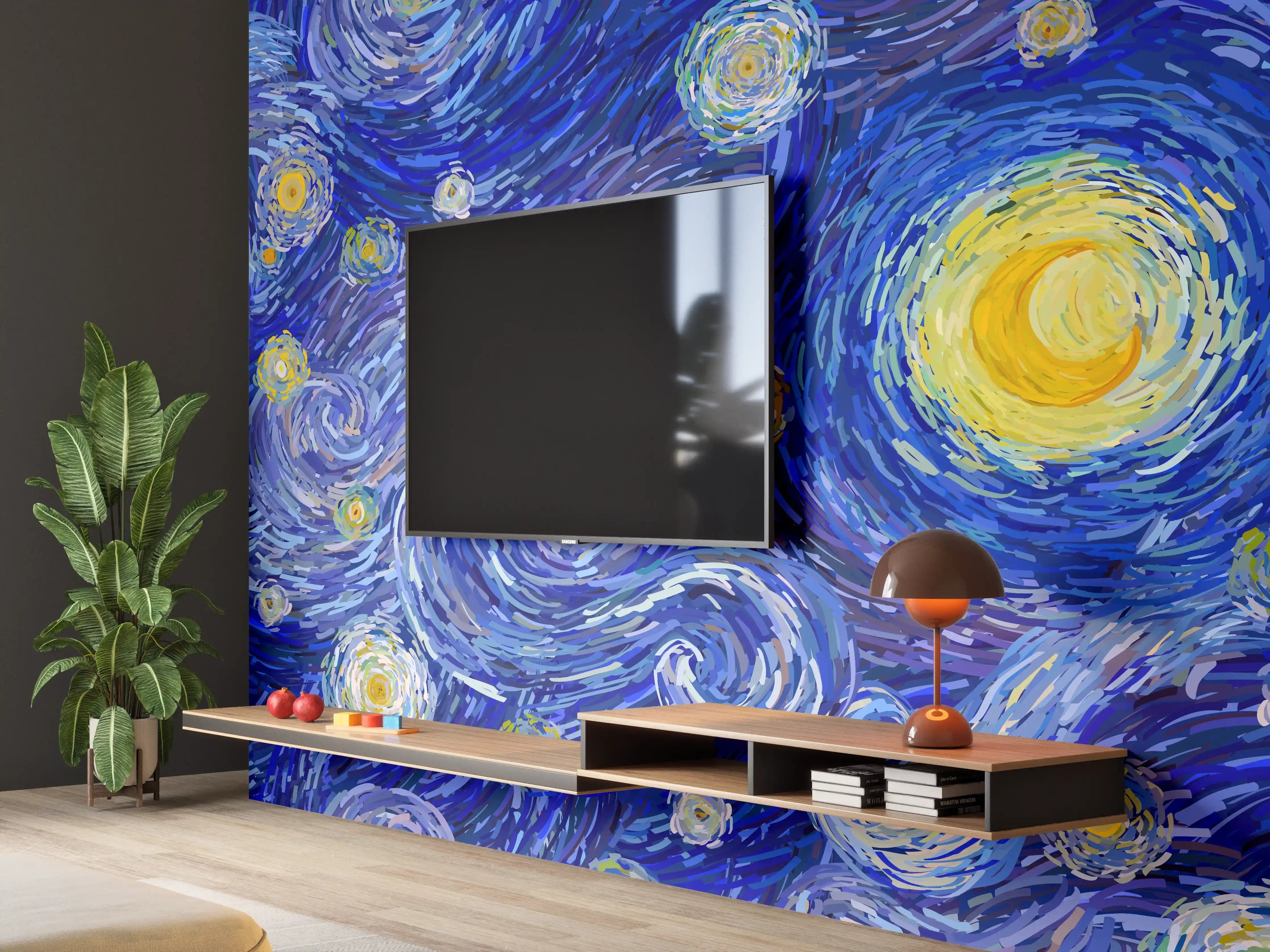 Wandverkleidung Wohnzimmer - Sternenklare Nacht mit leuchtendem Himmel