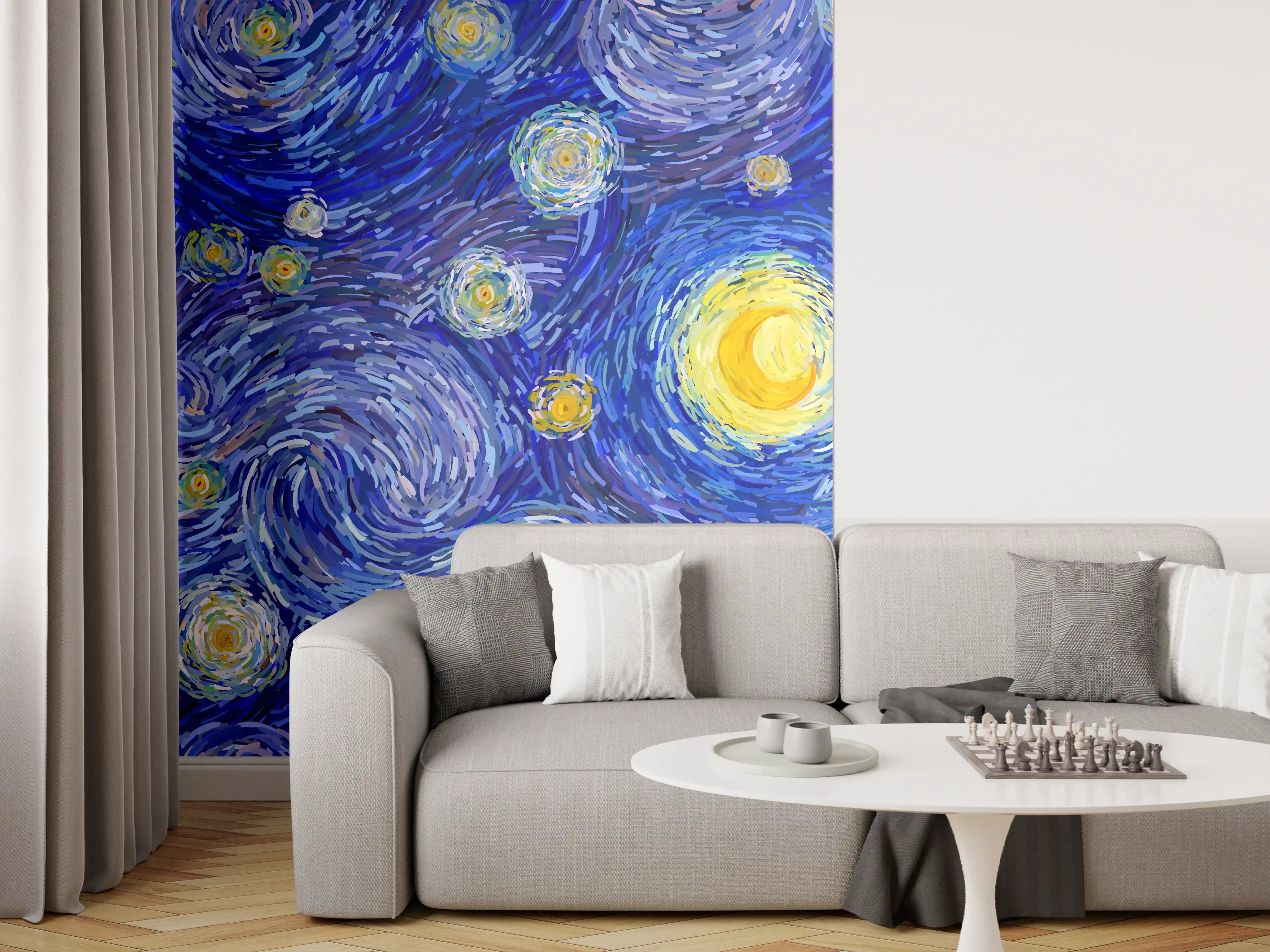 Wandverkleidung Wohnzimmer - Sternenklare Nacht mit leuchtendem Himmel