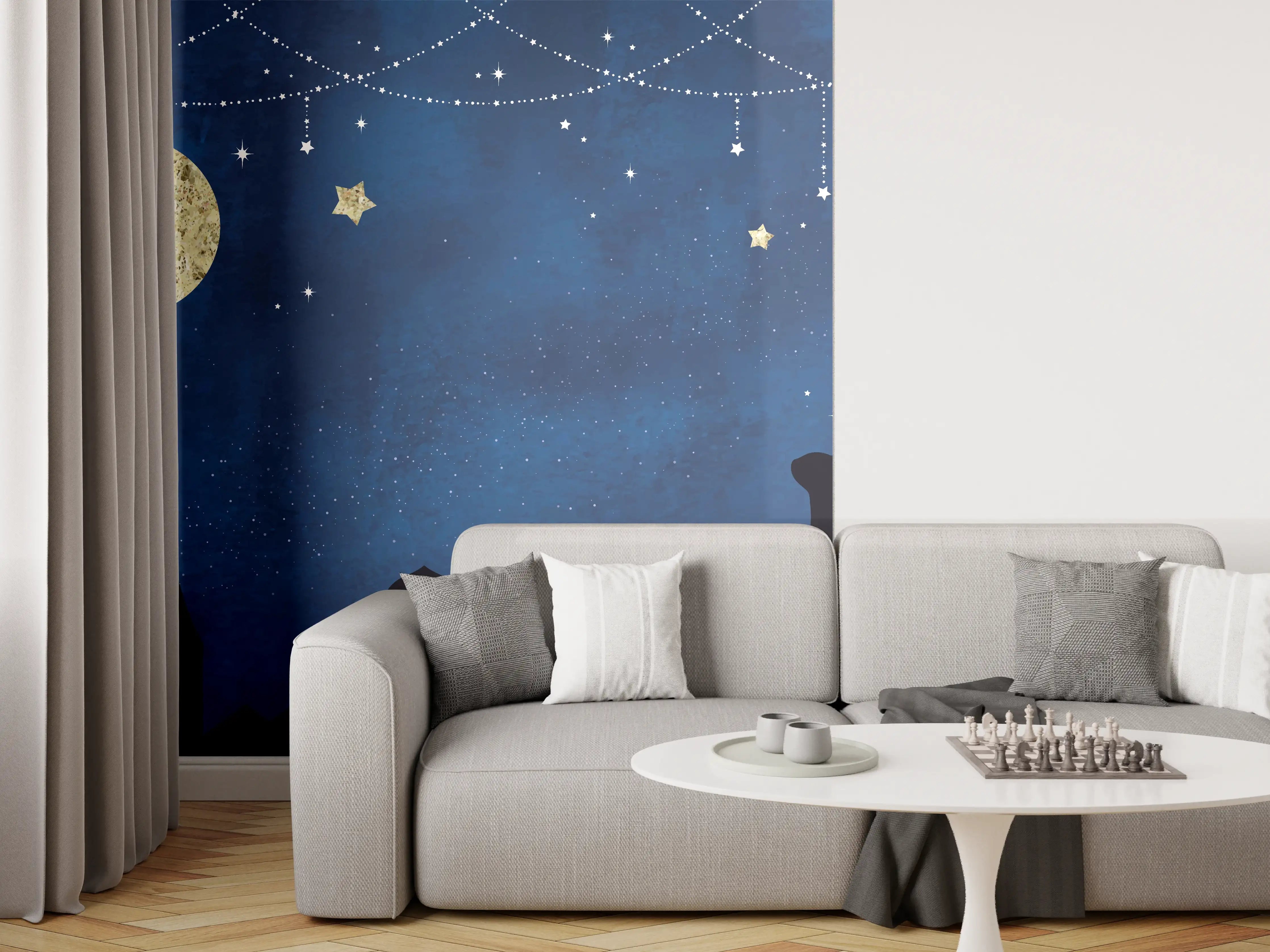 Wandverkleidung Wohnzimmer - Sternennacht Katzen Silhouette