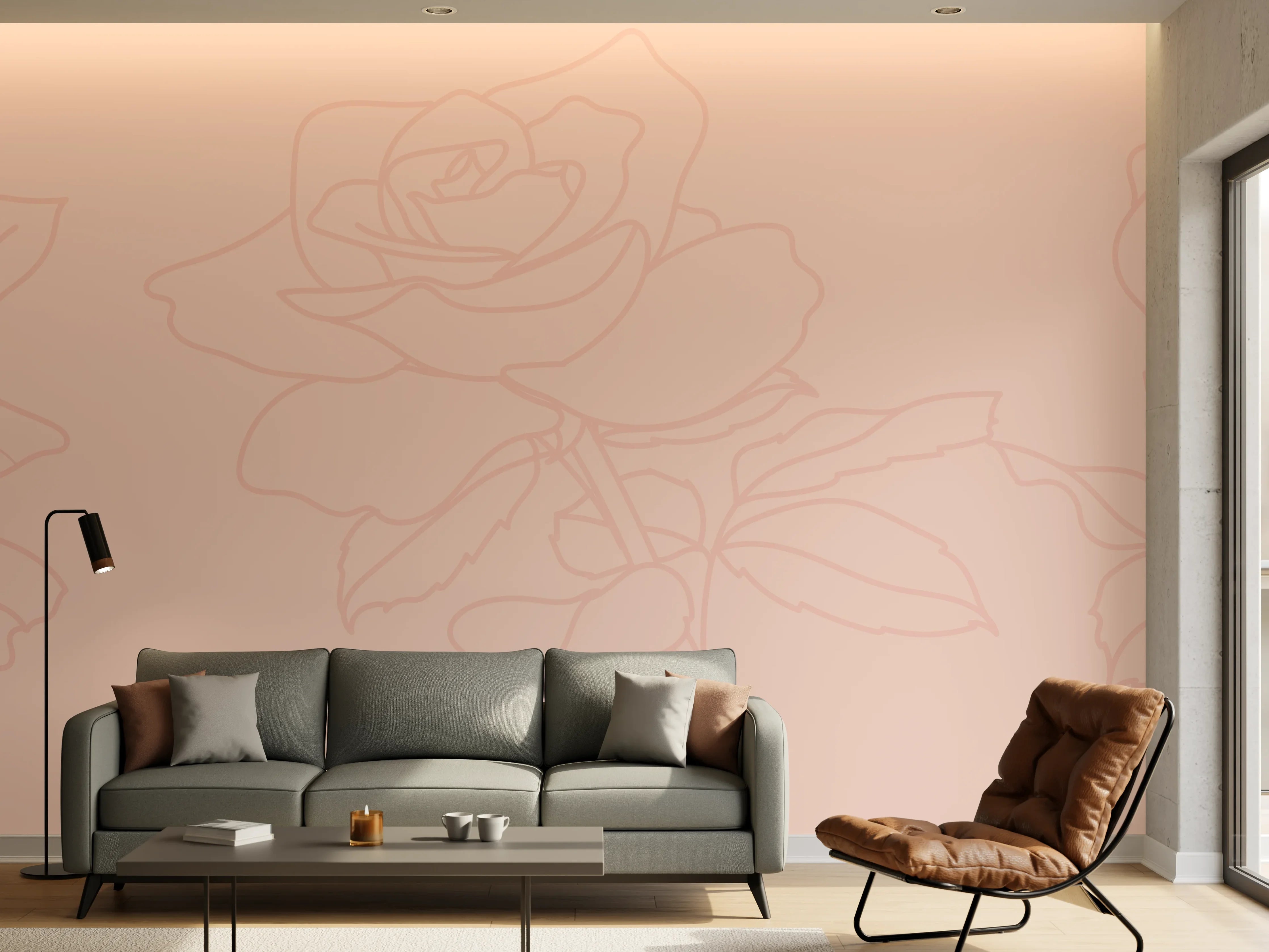 Wandverkleidung Wohnzimmer - Stilisierte Rosen Zeichnung