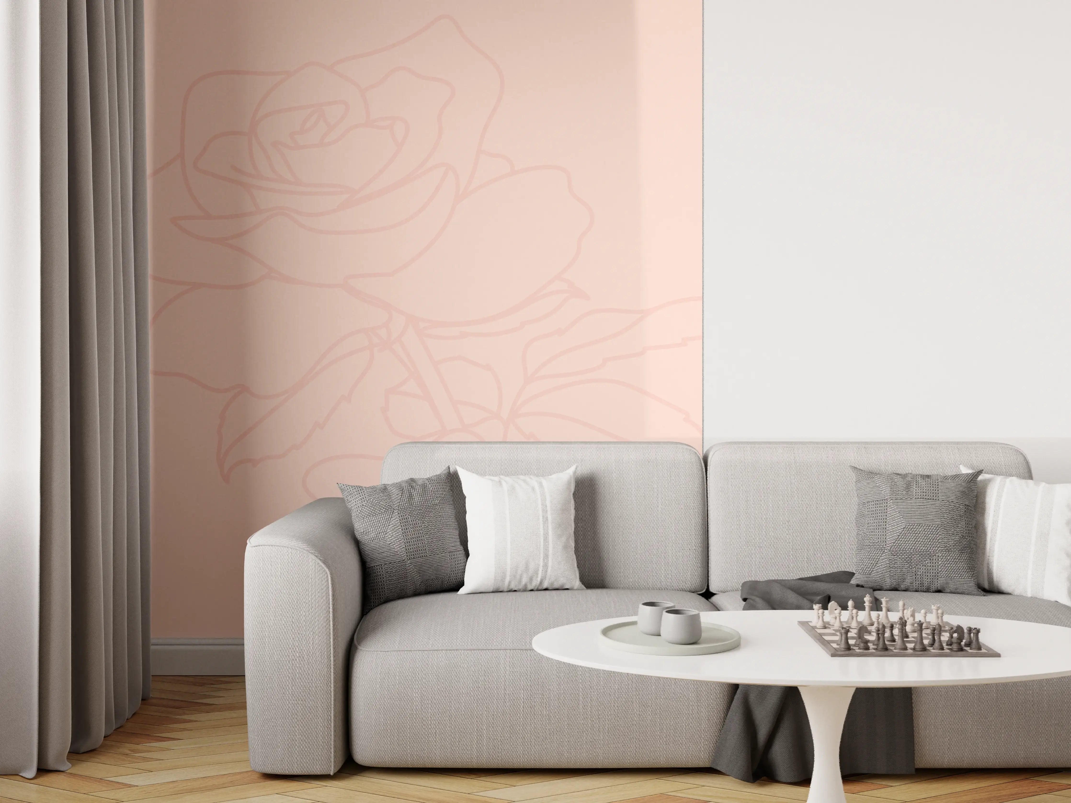 Wandverkleidung Wohnzimmer - Stilisierte Rosen Zeichnung