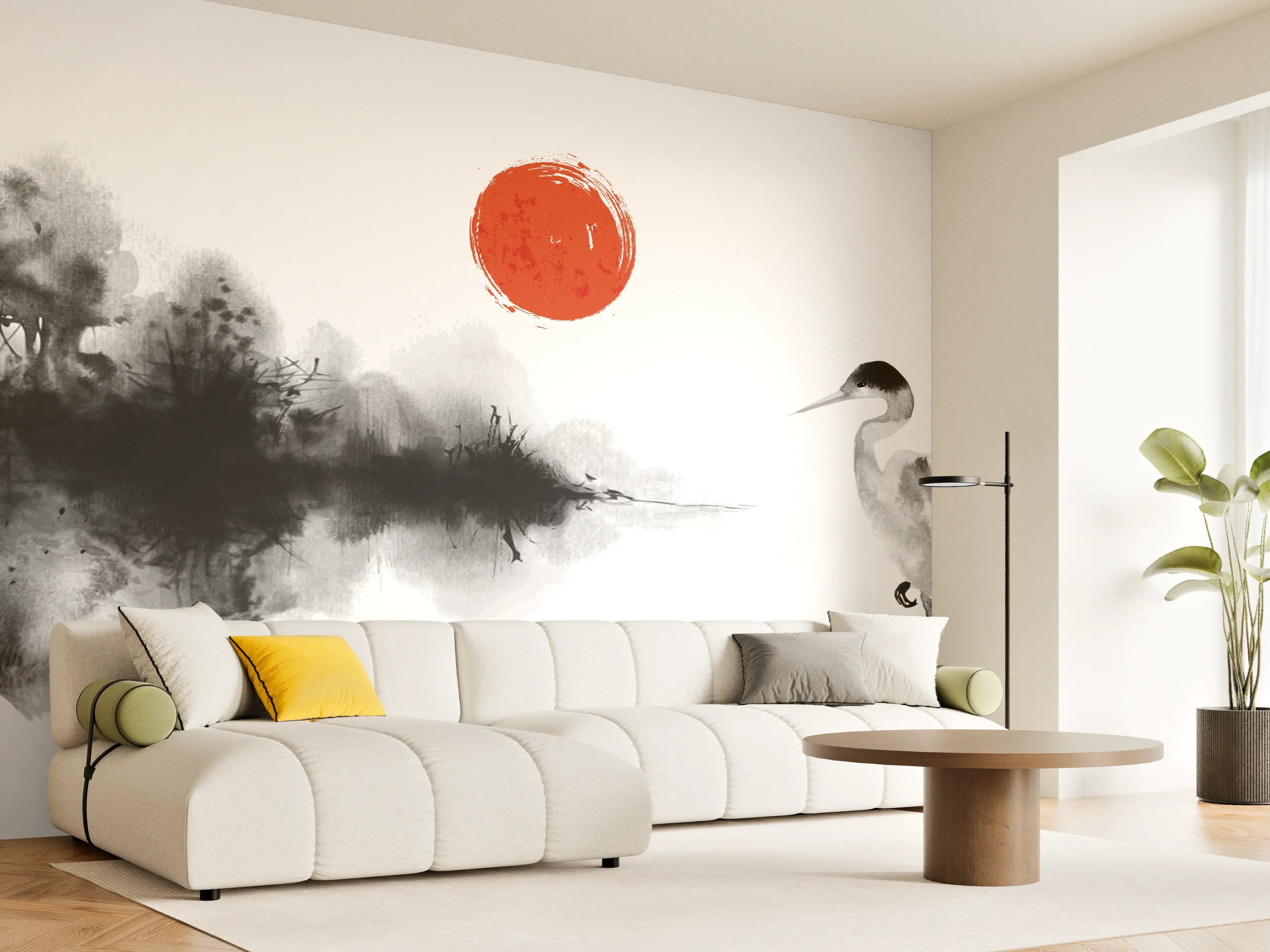 Wandverkleidung Wohnzimmer - Stille Heron Tintenkunst