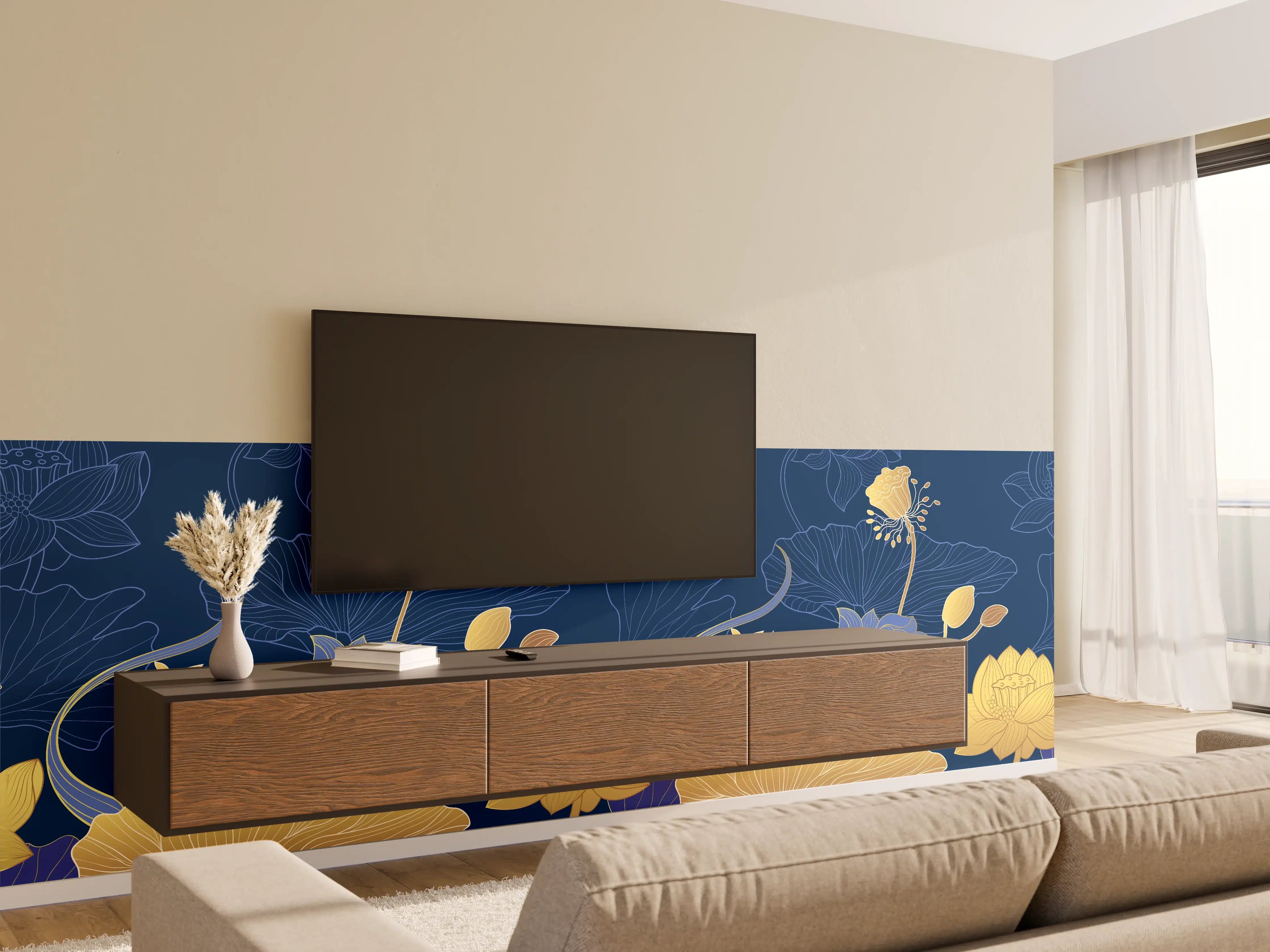 Wandverkleidung Wohnzimmer - Stilvolle Blumenmuster Tapete