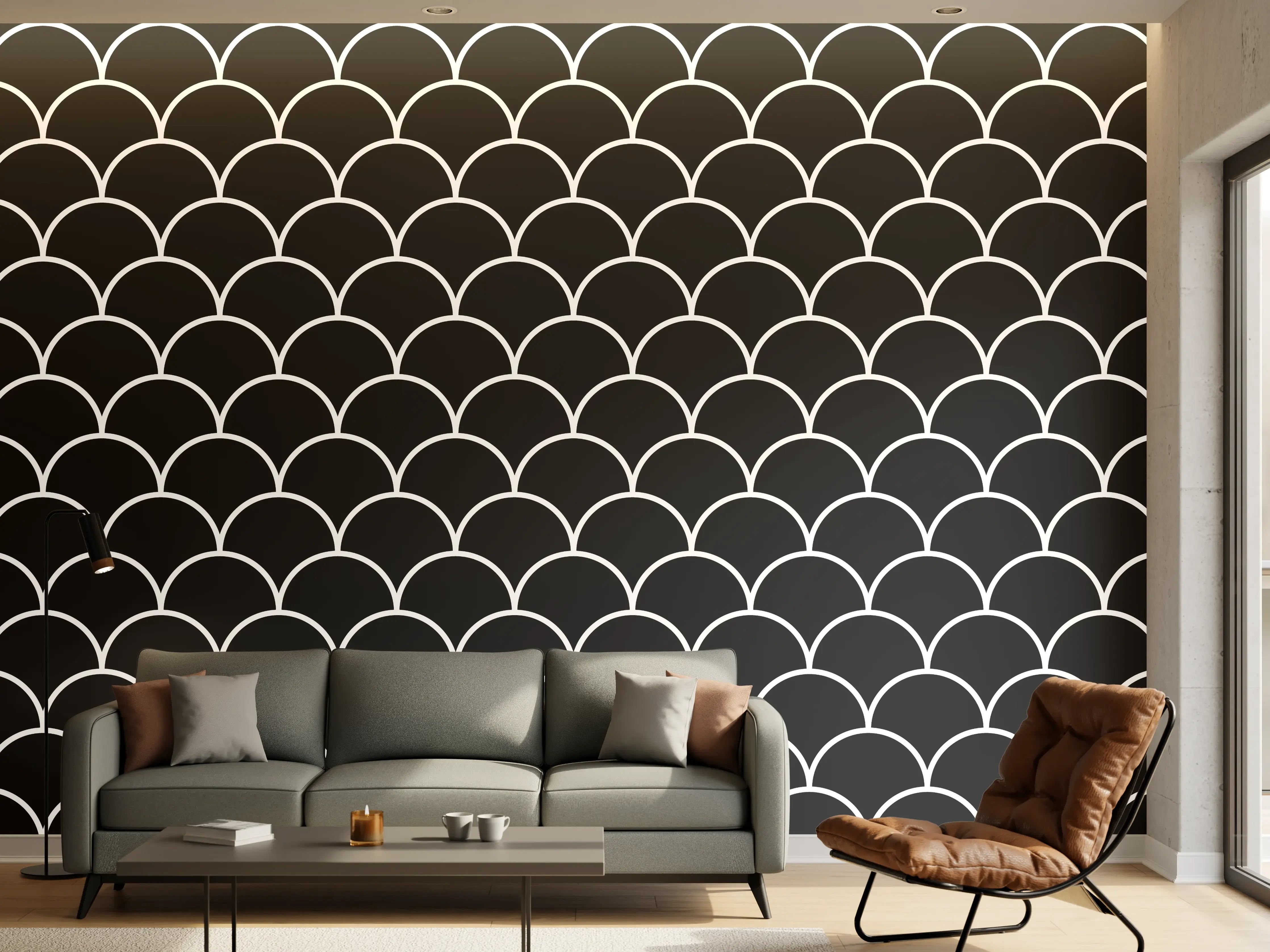 Wandverkleidung Wohnzimmer - Stilvolle Schwarz-Weiß-Musterwand