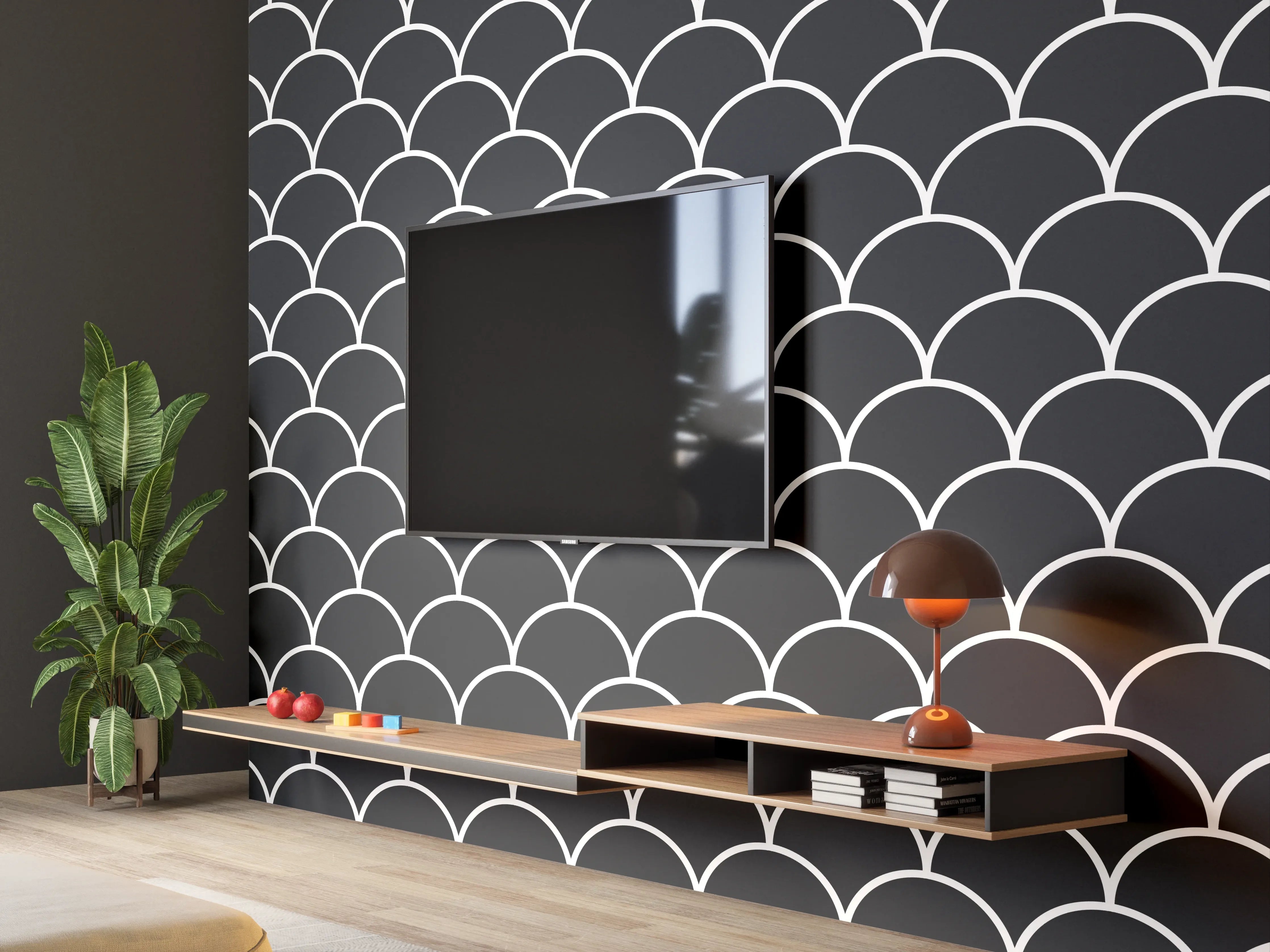 Wandverkleidung Wohnzimmer - Stilvolle Schwarz-Weiß-Musterwand