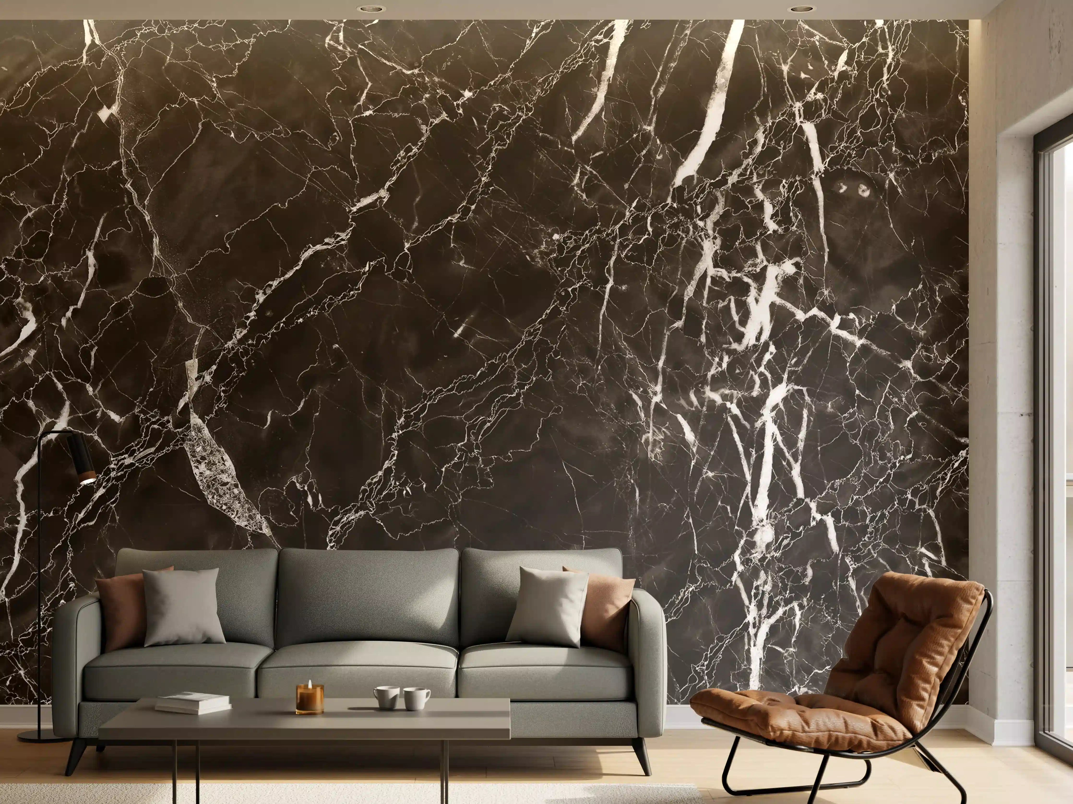 Wandverkleidung Wohnzimmer - Stilvoller Grau-Marmor mit weißen Akzenten