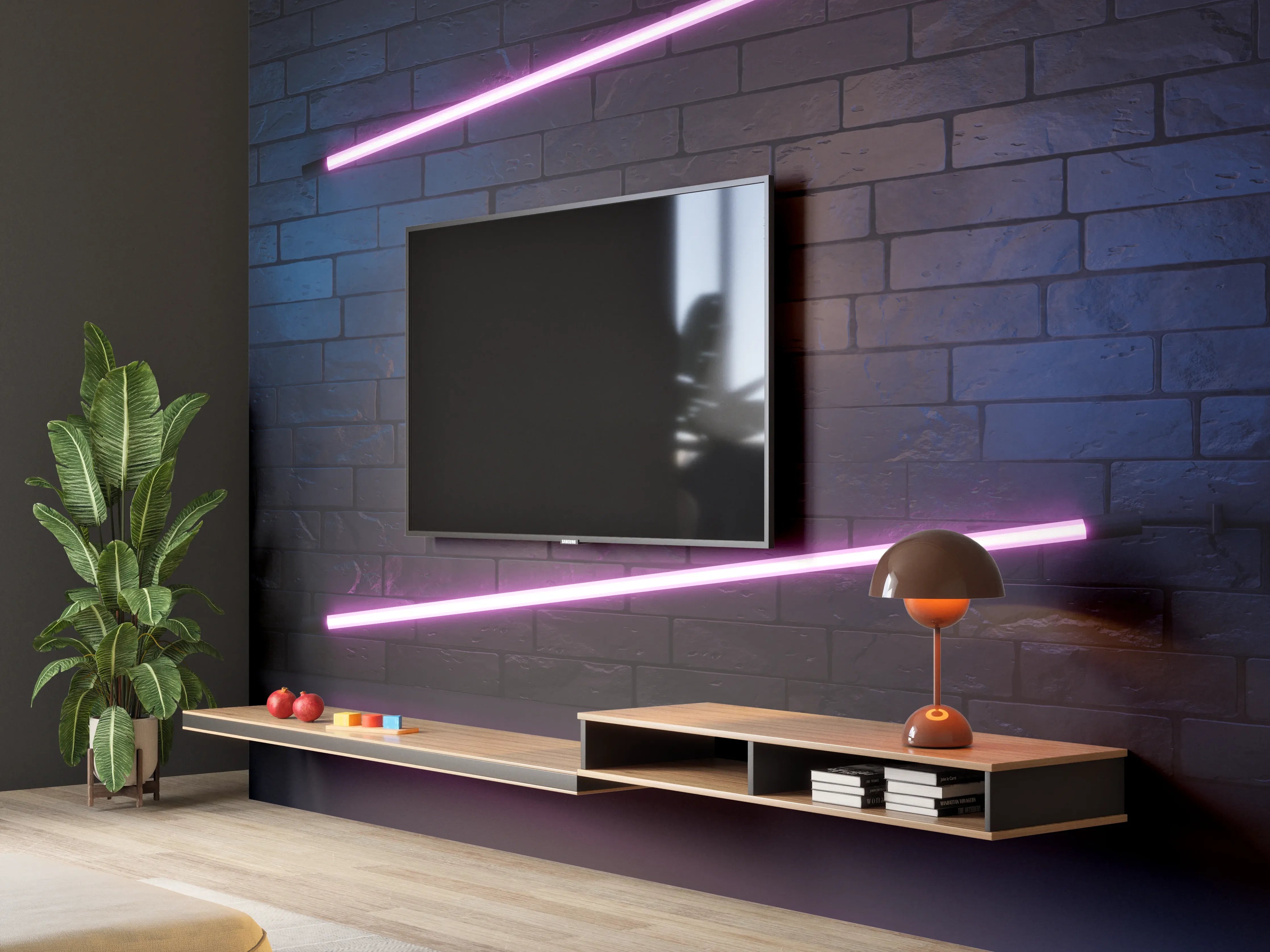 Wandverkleidung Wohnzimmer - Stilvoller moderner lila Neonlichtrahmen