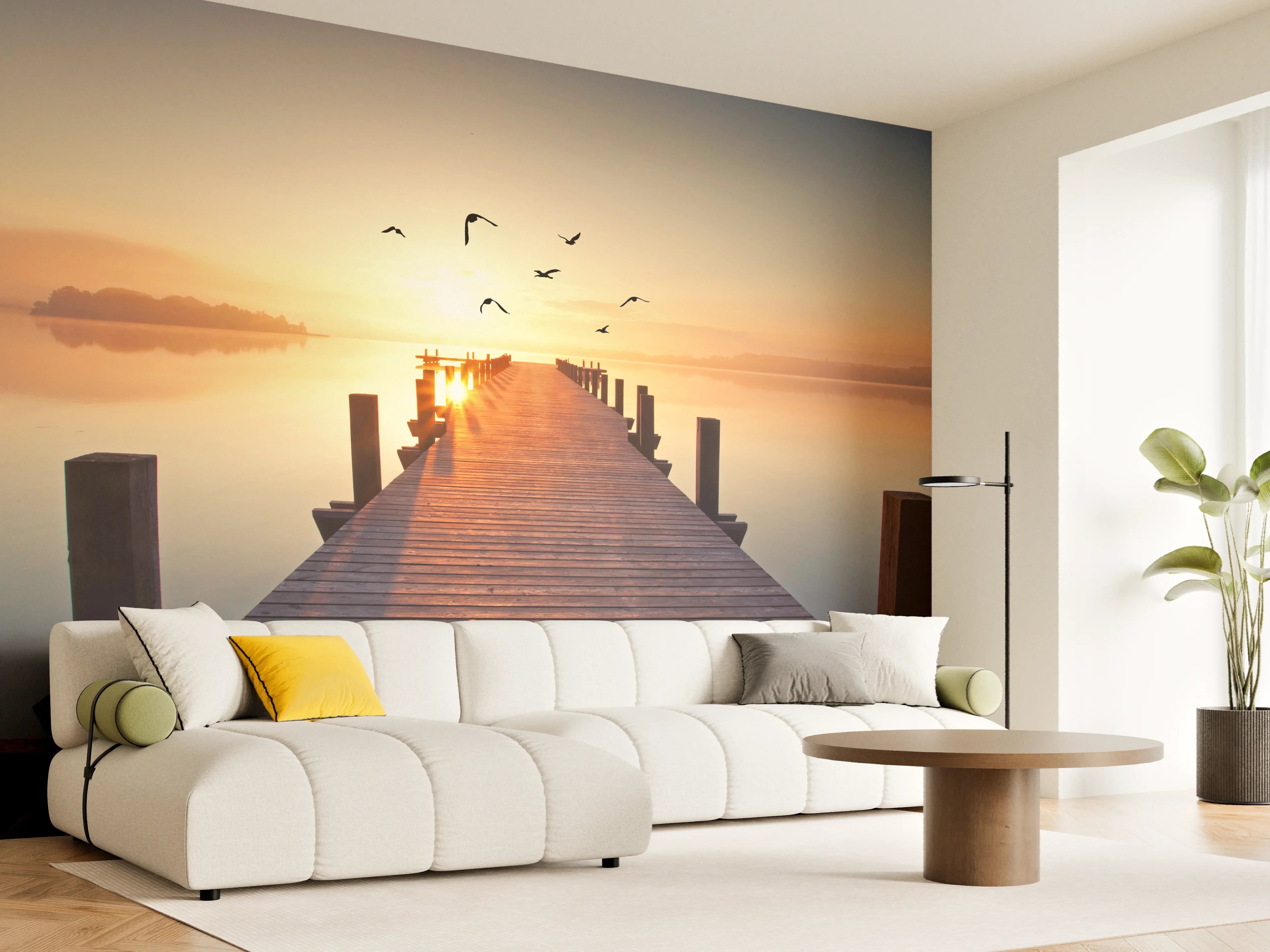 Wandverkleidung Wohnzimmer - Stimmungsvoller Sonnenuntergang am Wasser