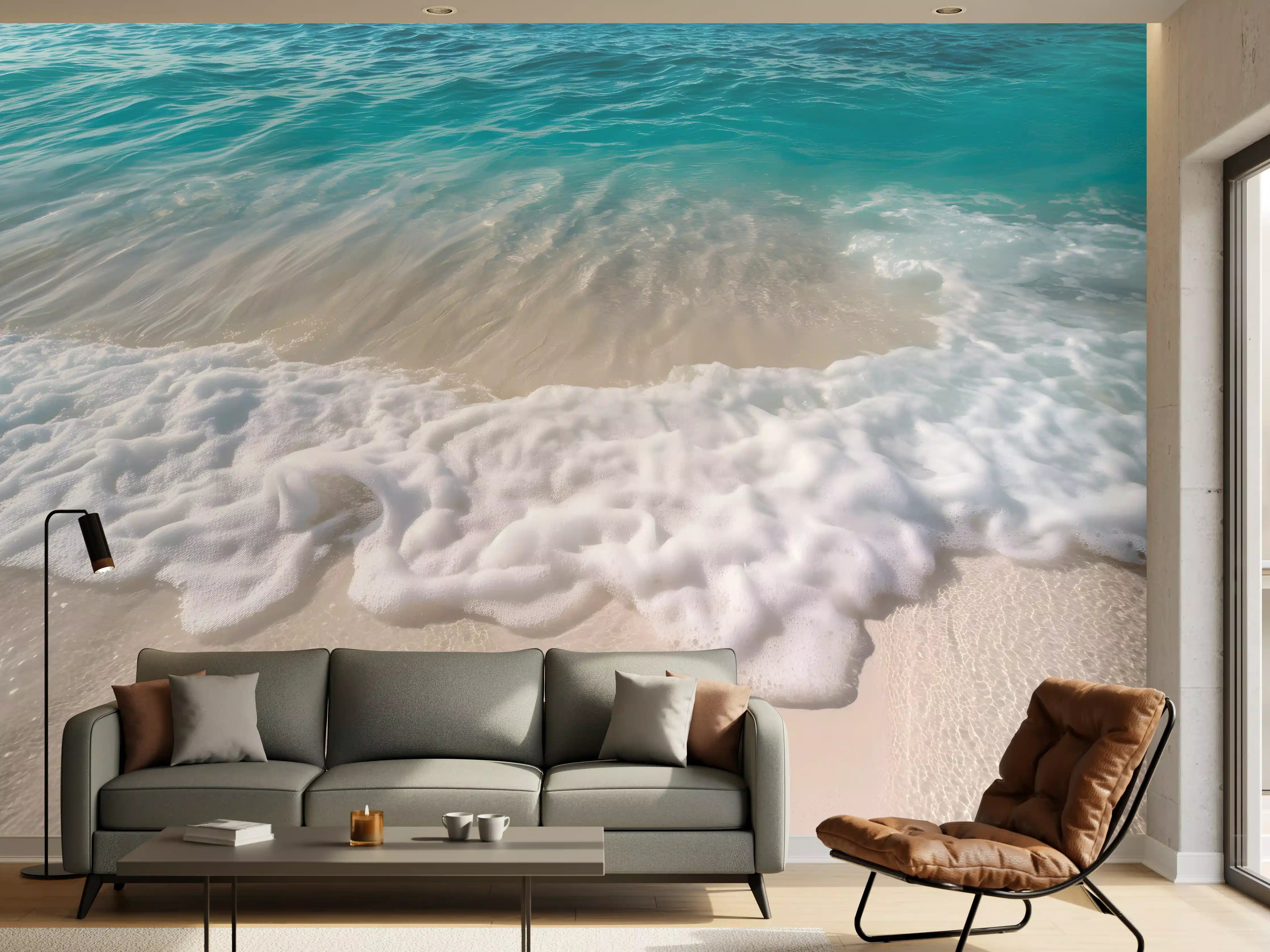 Wandverkleidung Wohnzimmer - Strand mit sanften Wellen und Schaum