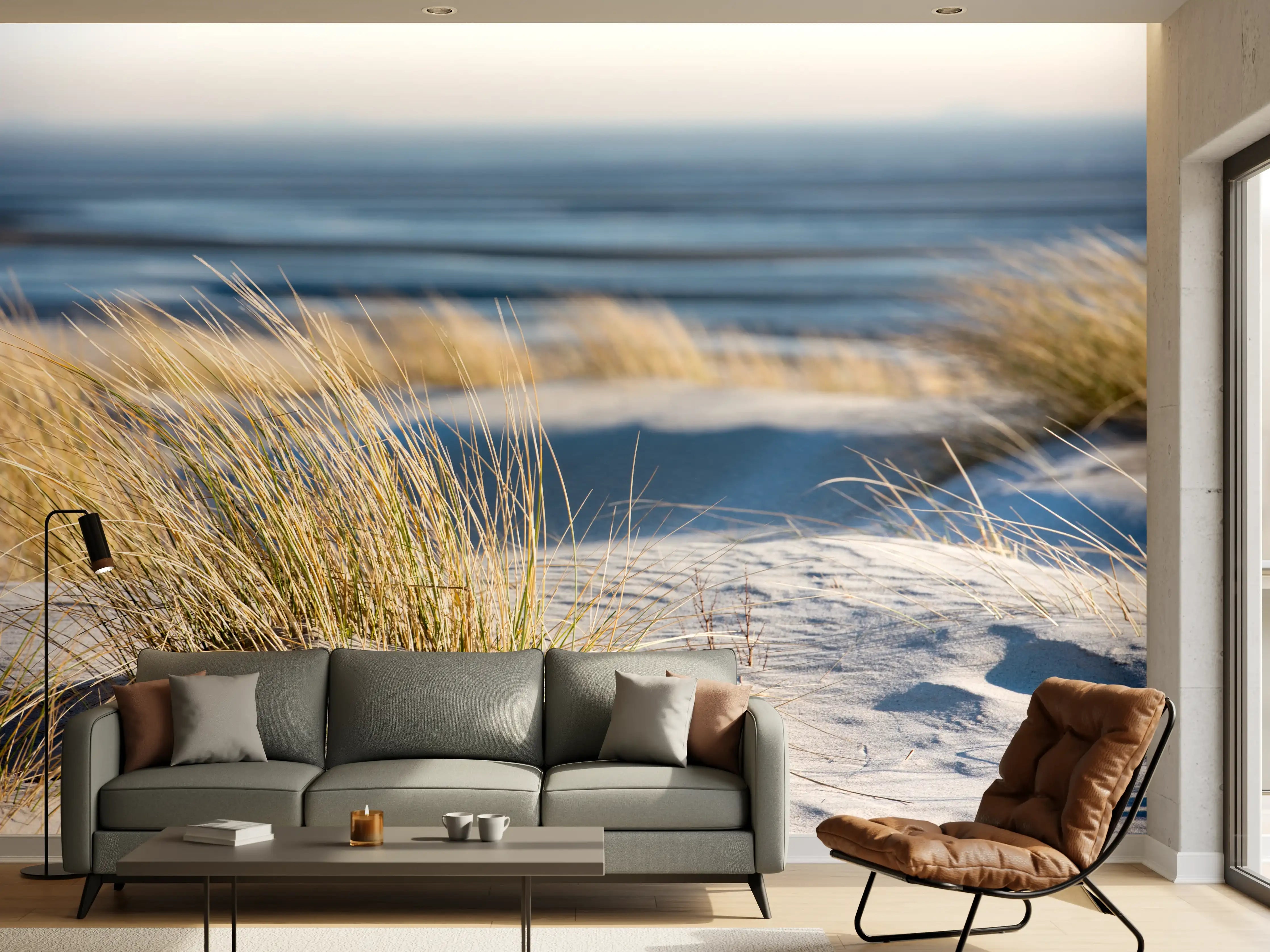 Wandverkleidung Wohnzimmer - Strand und Dünen bei Sonnenuntergang