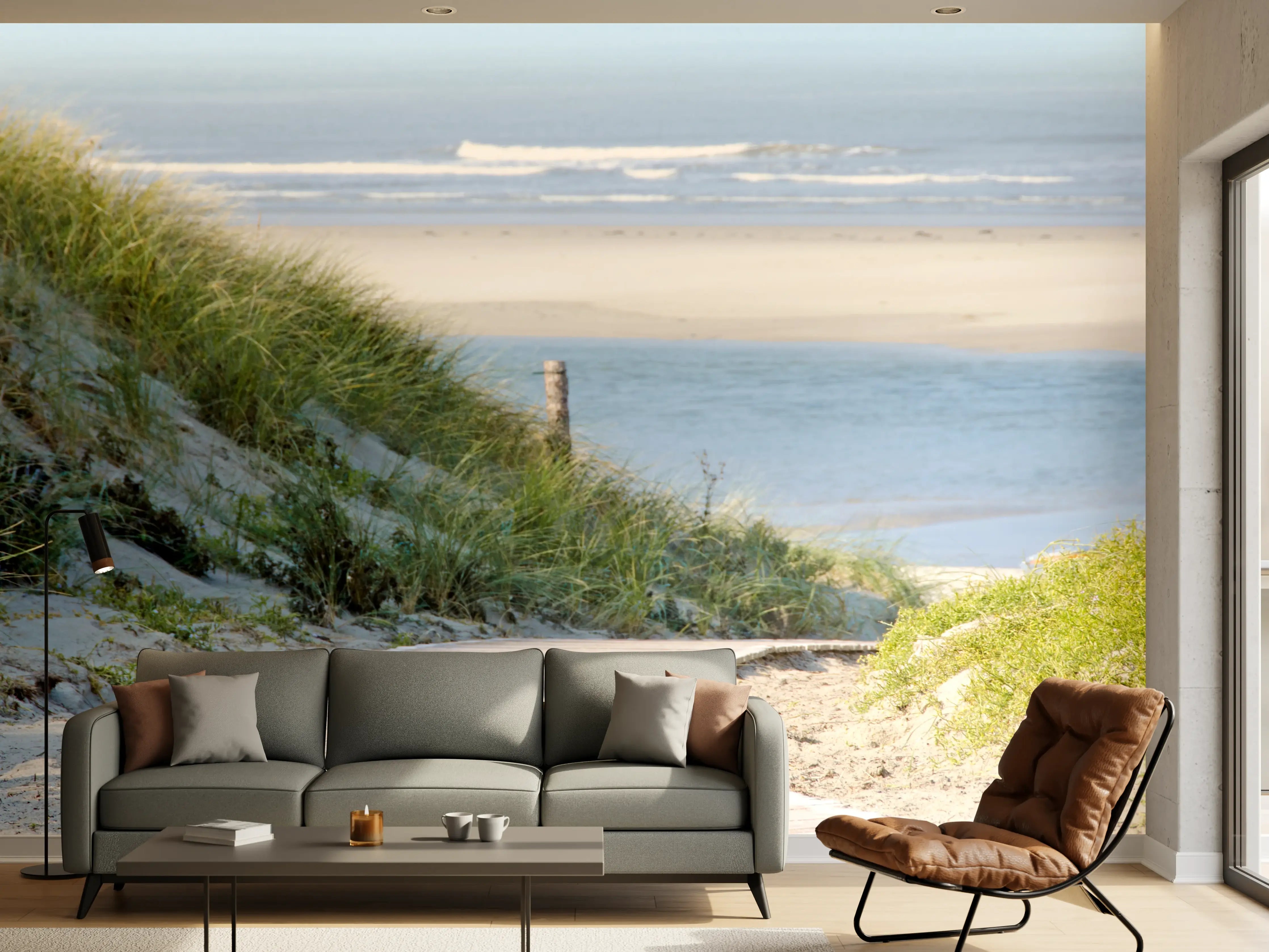 Wandverkleidung Wohnzimmer - Strandweg mit Dünen und Meerblick