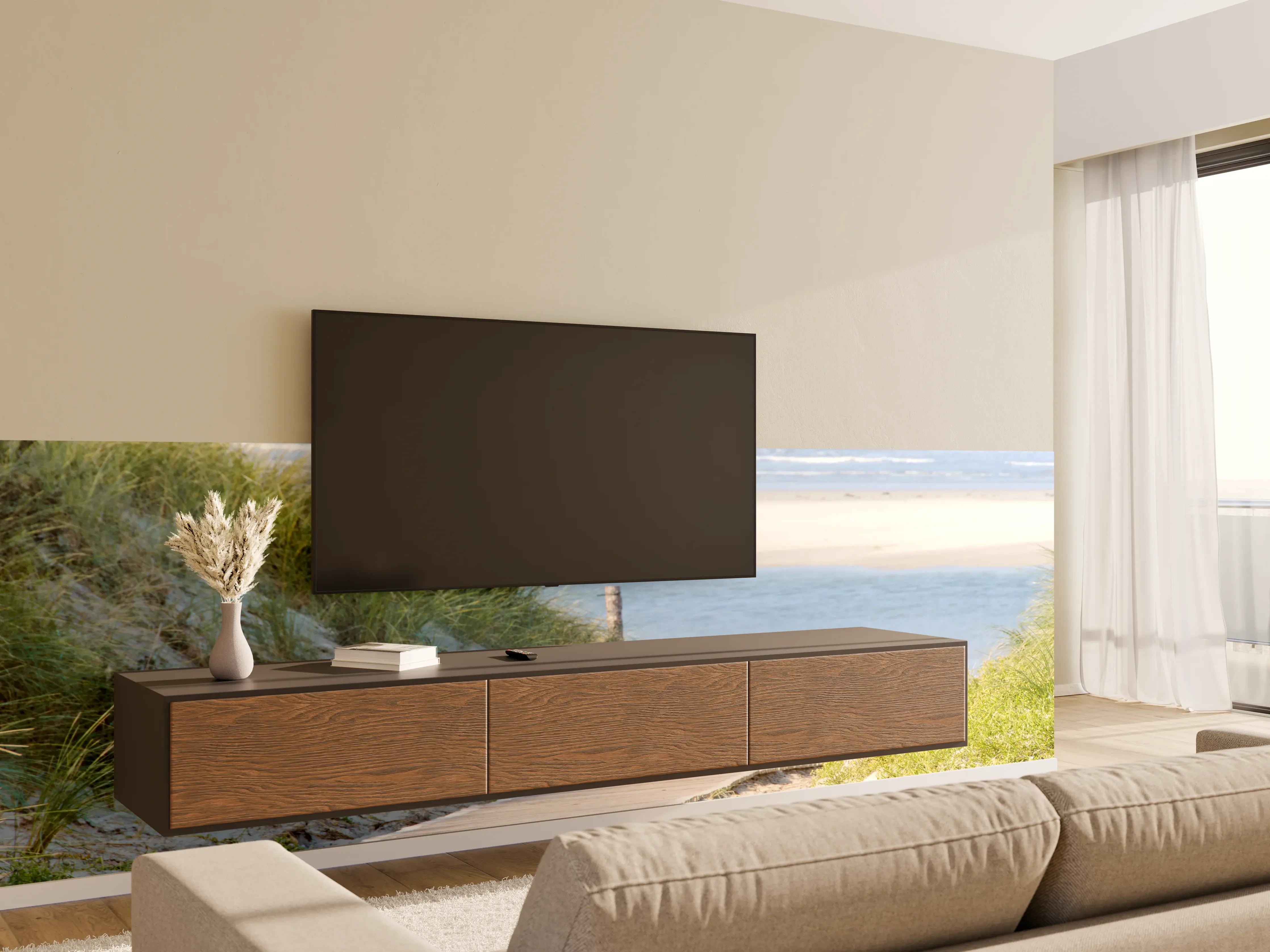 Wandverkleidung Wohnzimmer - Strandweg mit Dünen und Meerblick
