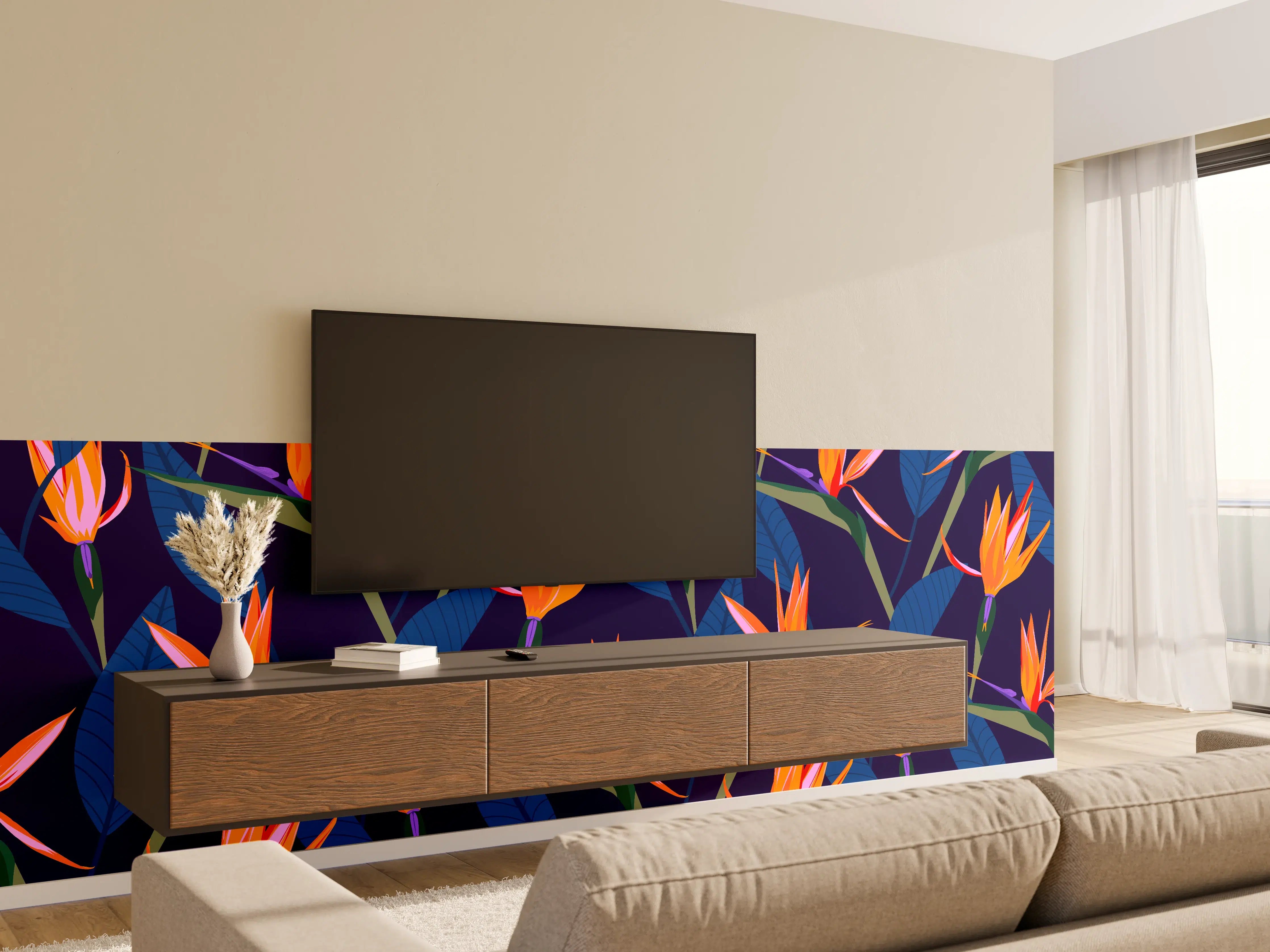 Wandverkleidung Wohnzimmer - Strelitzia Nacht – Tropische Blumen