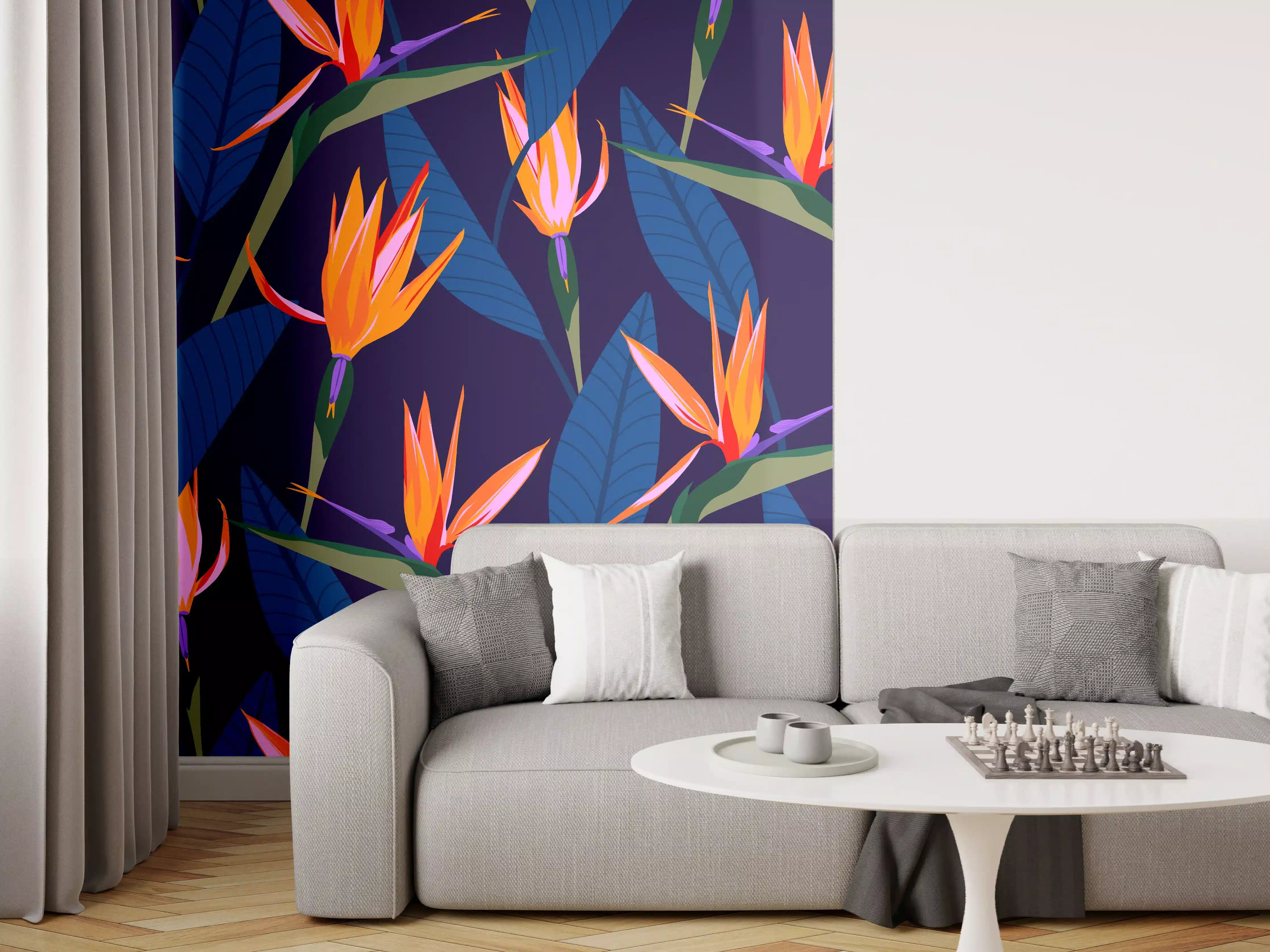 Wandverkleidung Wohnzimmer - Strelitzia Nacht – Tropische Blumen