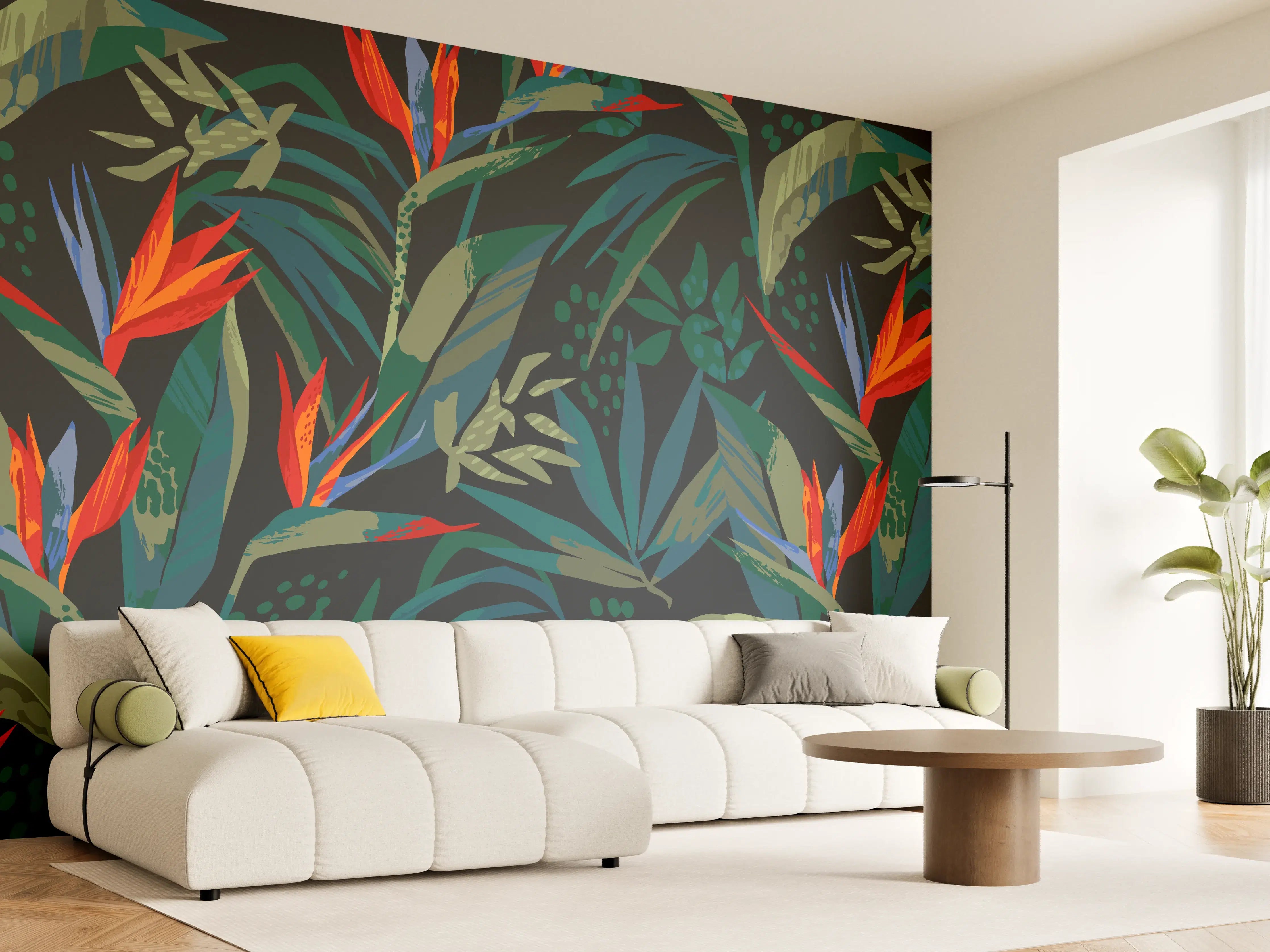 Wandverkleidung Wohnzimmer - Strelitzia Tropenwald-Motiv