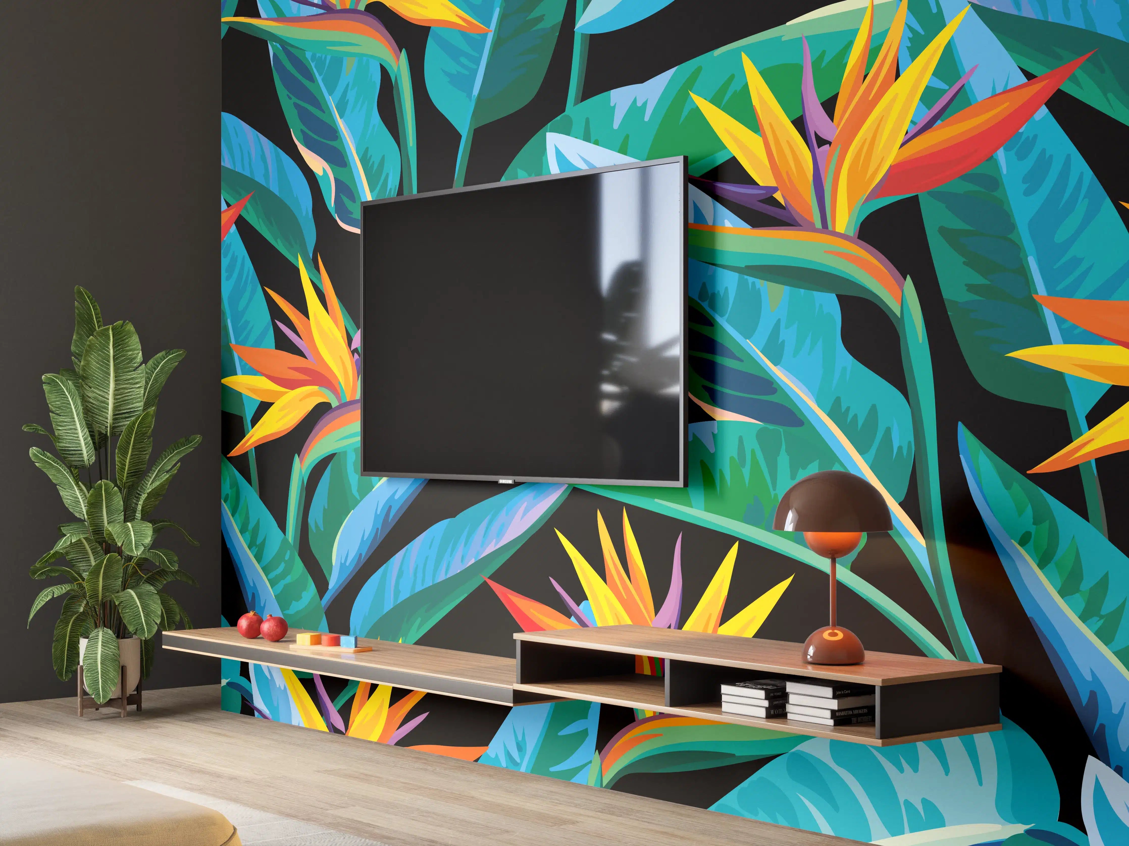 Wandverkleidung Wohnzimmer - Strelitzia Tropic Schwarz-Exotik