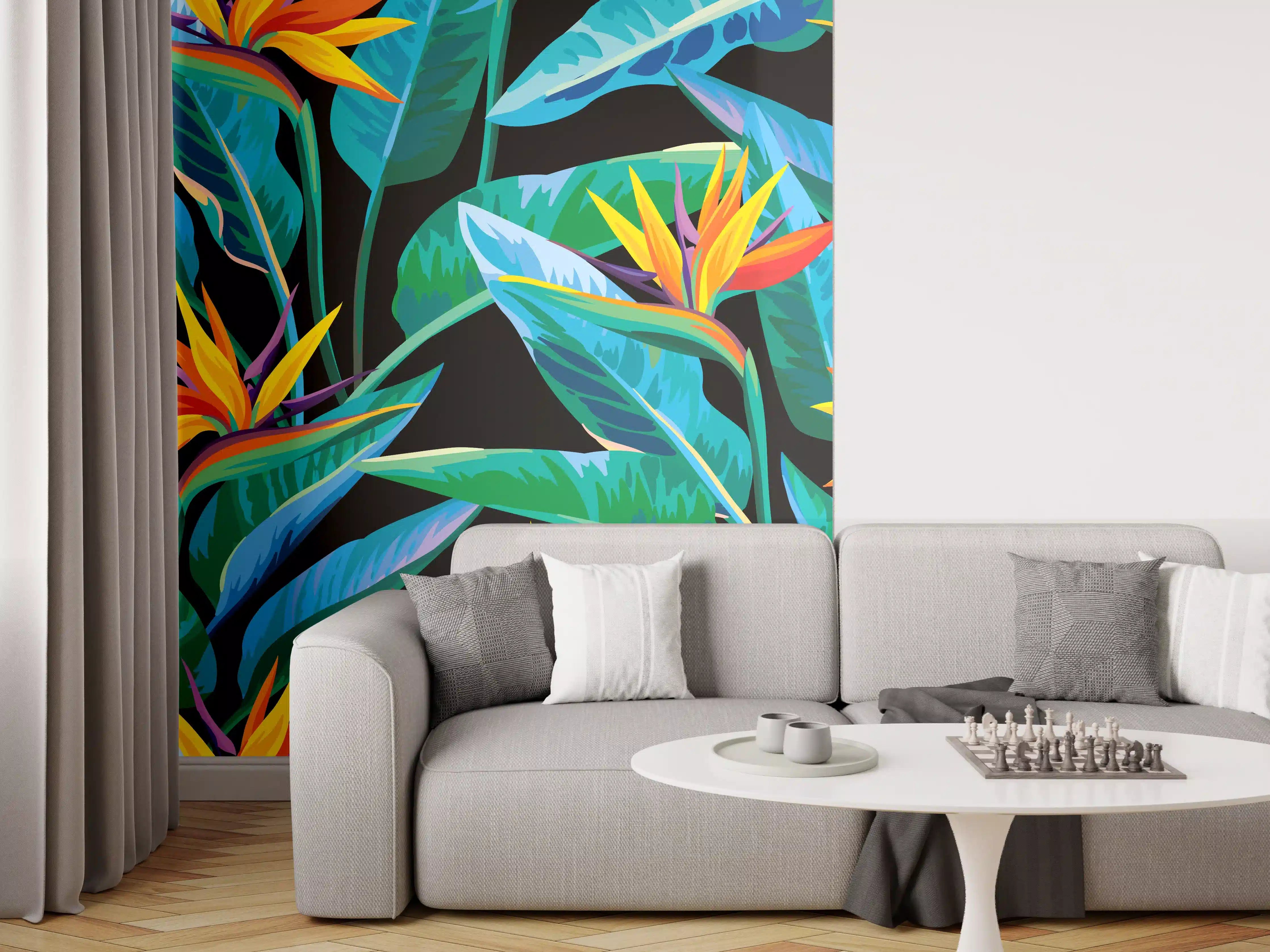 Wandverkleidung Wohnzimmer - Strelitzia Tropic Schwarz-Exotik