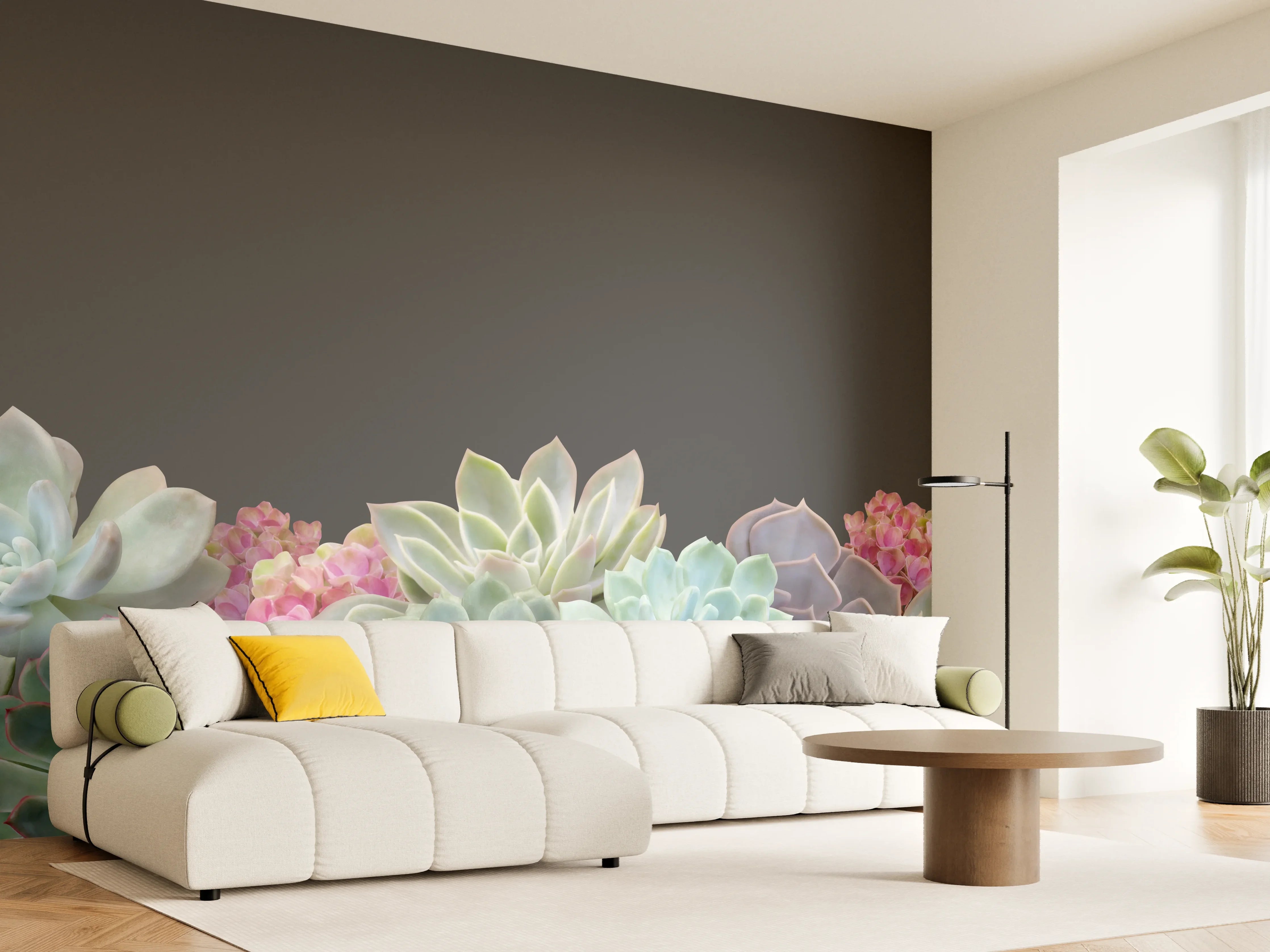 Wandverkleidung Wohnzimmer - Sukkulente Blumen - Bunt