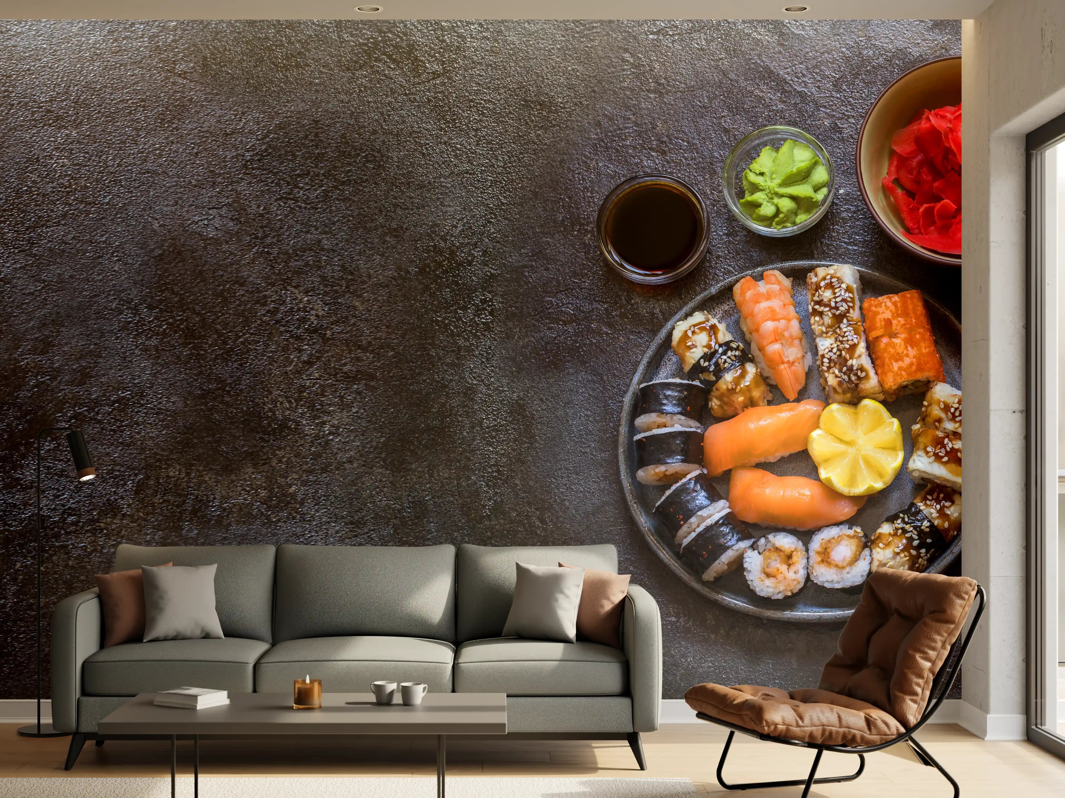 Wandverkleidung Wohnzimmer - Sushi-Bowl mit Lachs