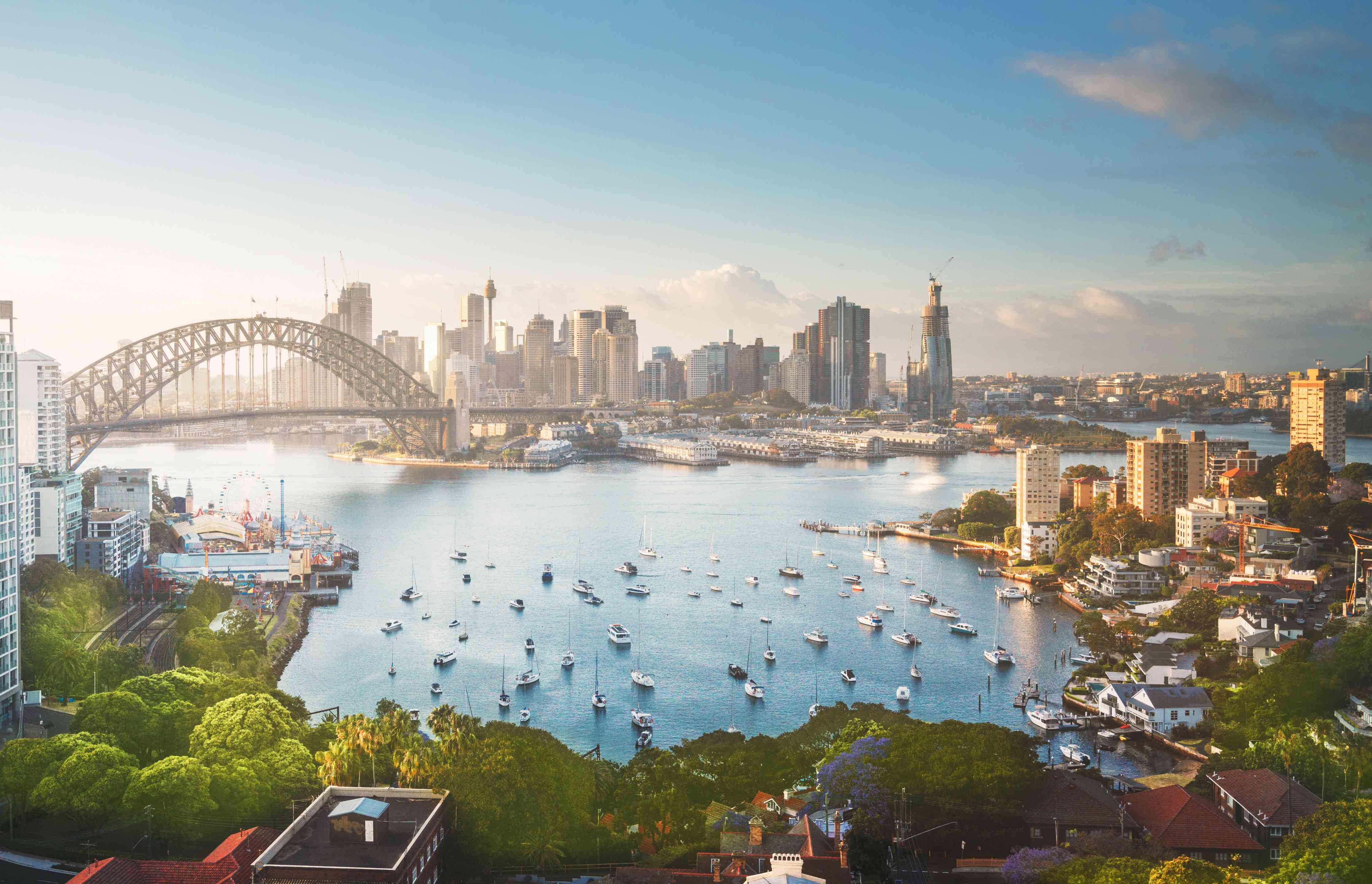 Wandverkleidung Wohnzimmer-Sydney Harbour Skyline bei Sonnenuntergang
