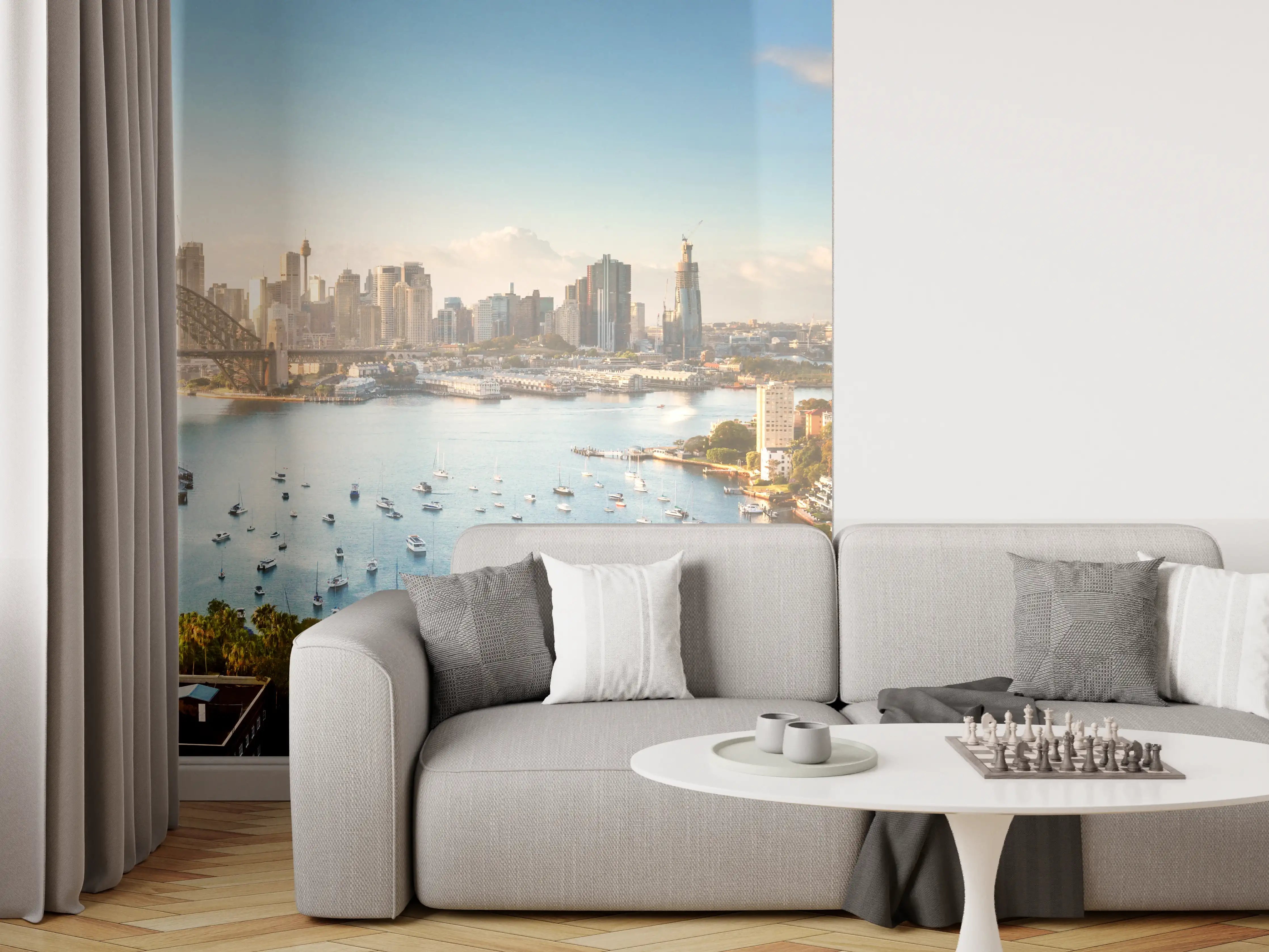Wandverkleidung Wohnzimmer - Sydney Harbour Skyline bei Sonnenuntergang