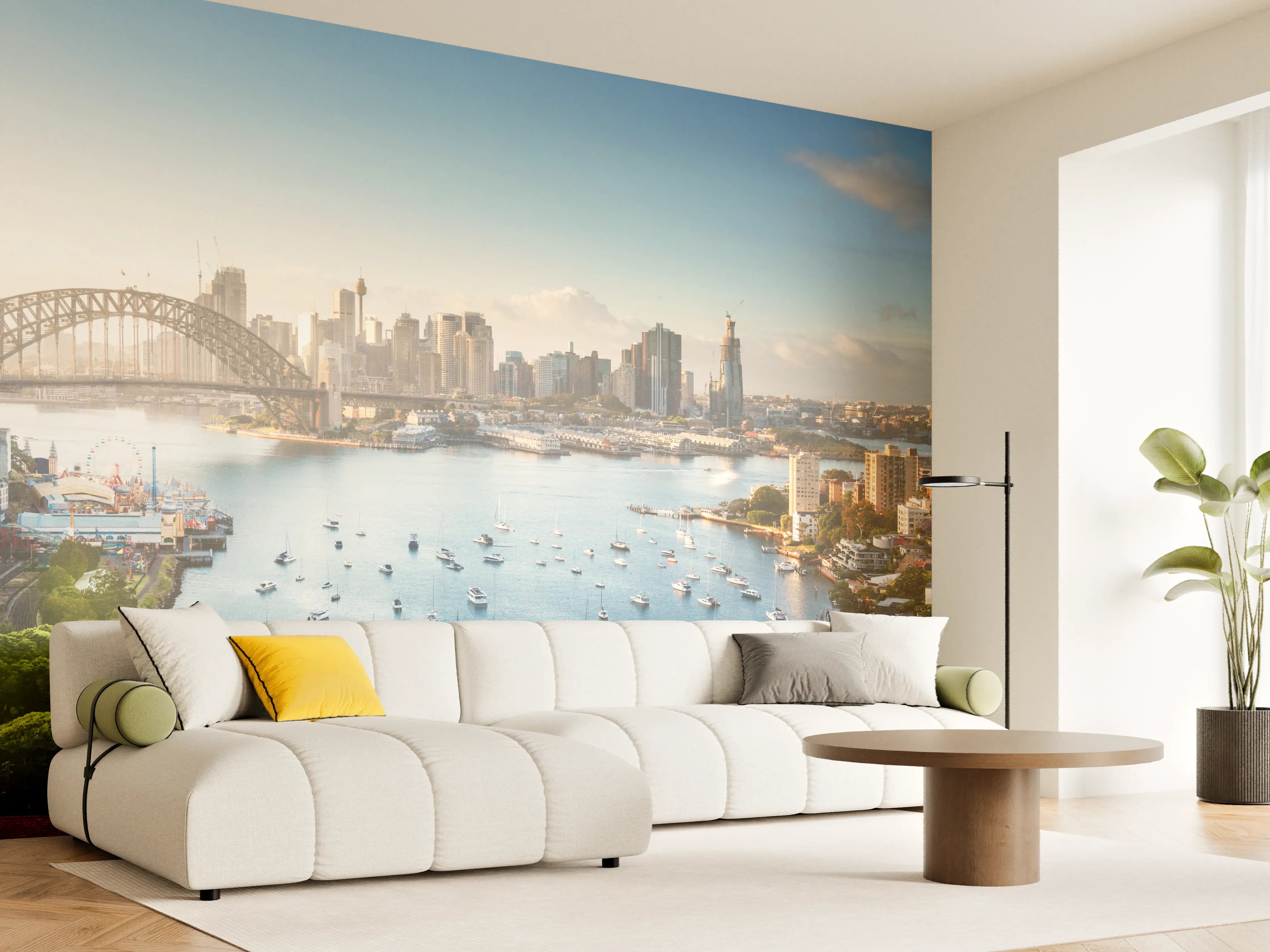 Wandverkleidung Wohnzimmer - Sydney Harbour Skyline bei Sonnenuntergang