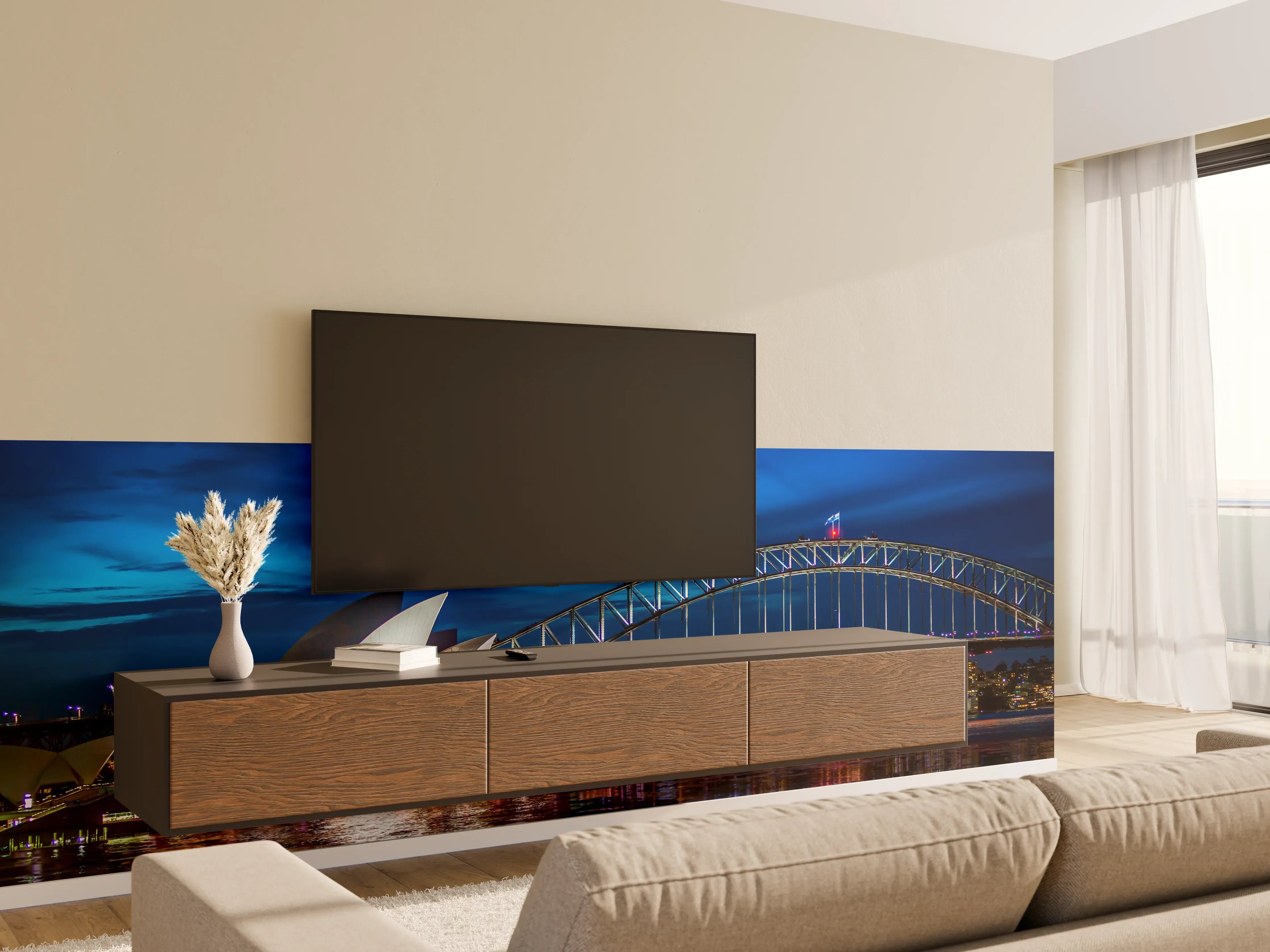 Wandverkleidung Wohnzimmer - Sydney Opernhaus bei Nacht
