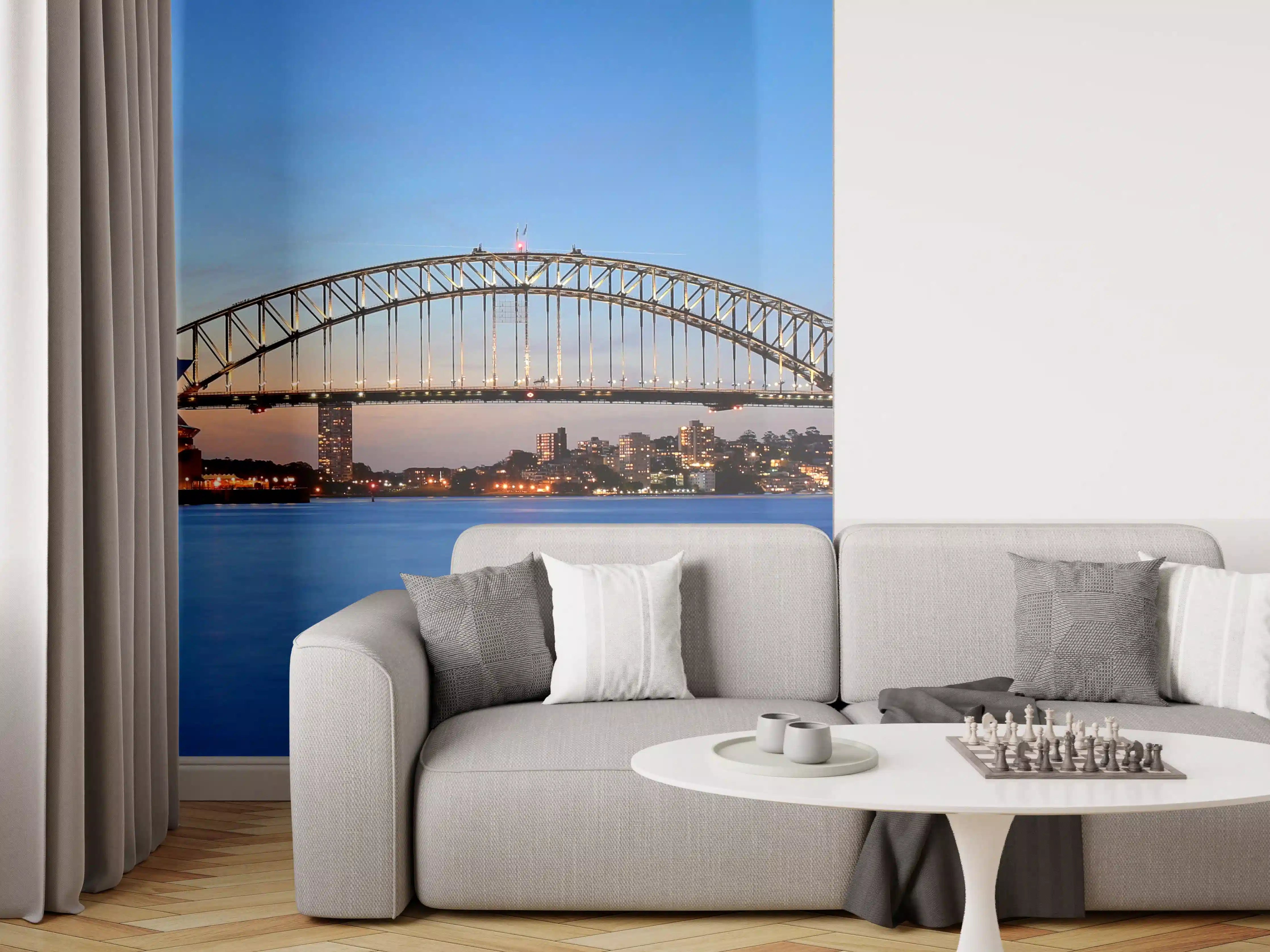 Wandverkleidung Wohnzimmer - Sydney Opernhaus und Harbour Bridge bei Sonnenuntergang