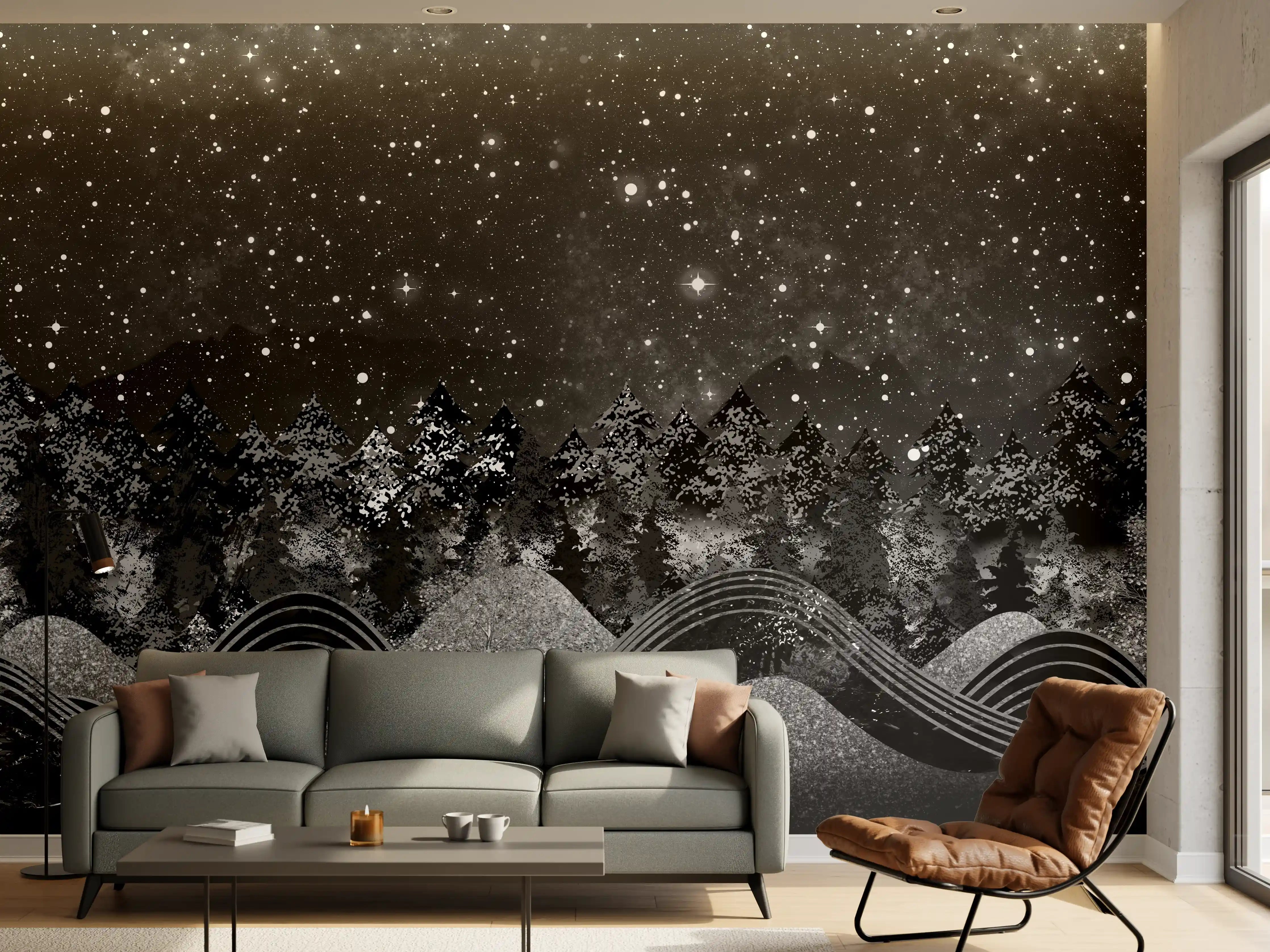 Wandverkleidung Wohnzimmer - Tapete einer Landschaft - 3D