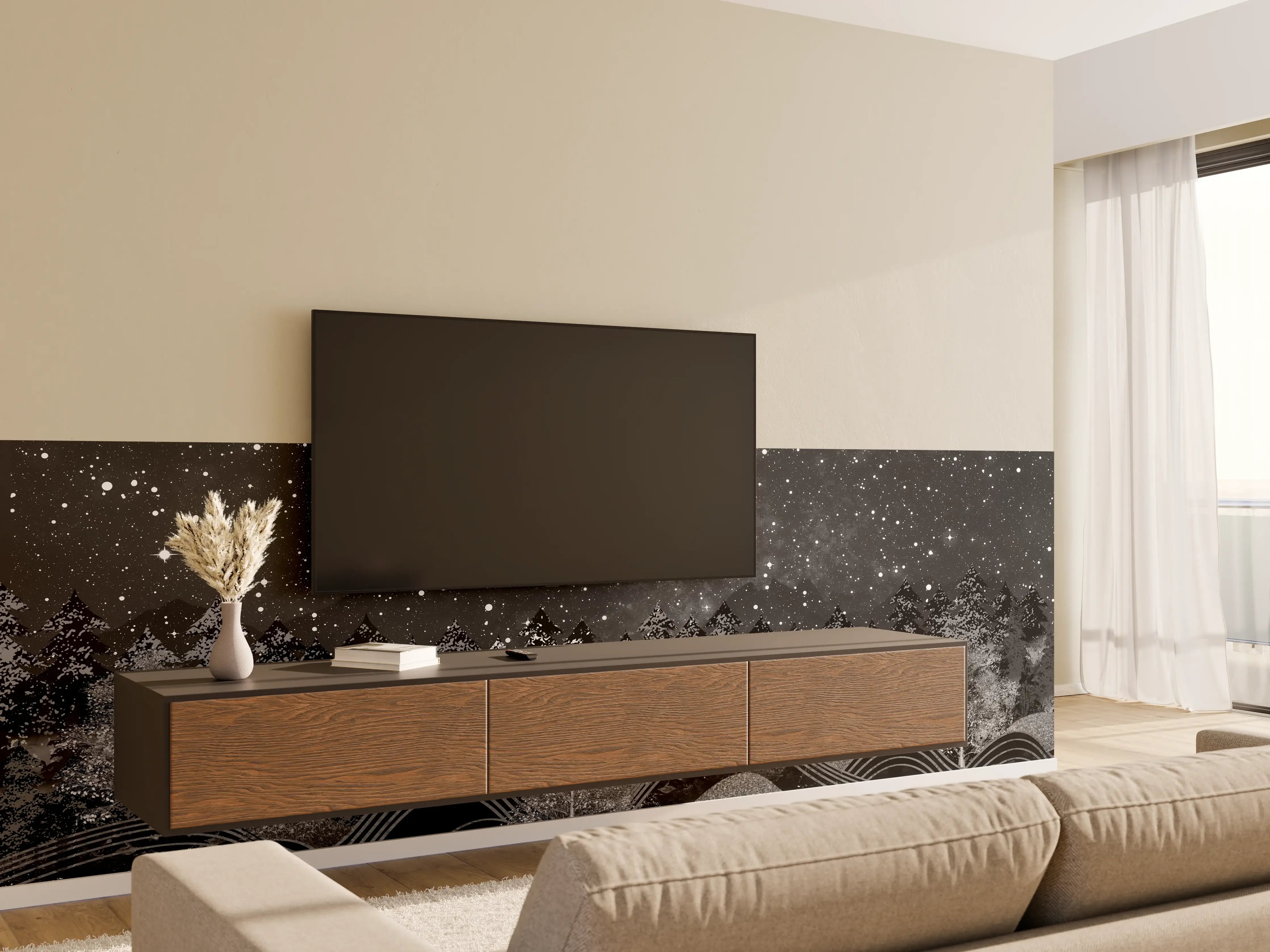 Wandverkleidung Wohnzimmer - Tapete einer Landschaft - 3D