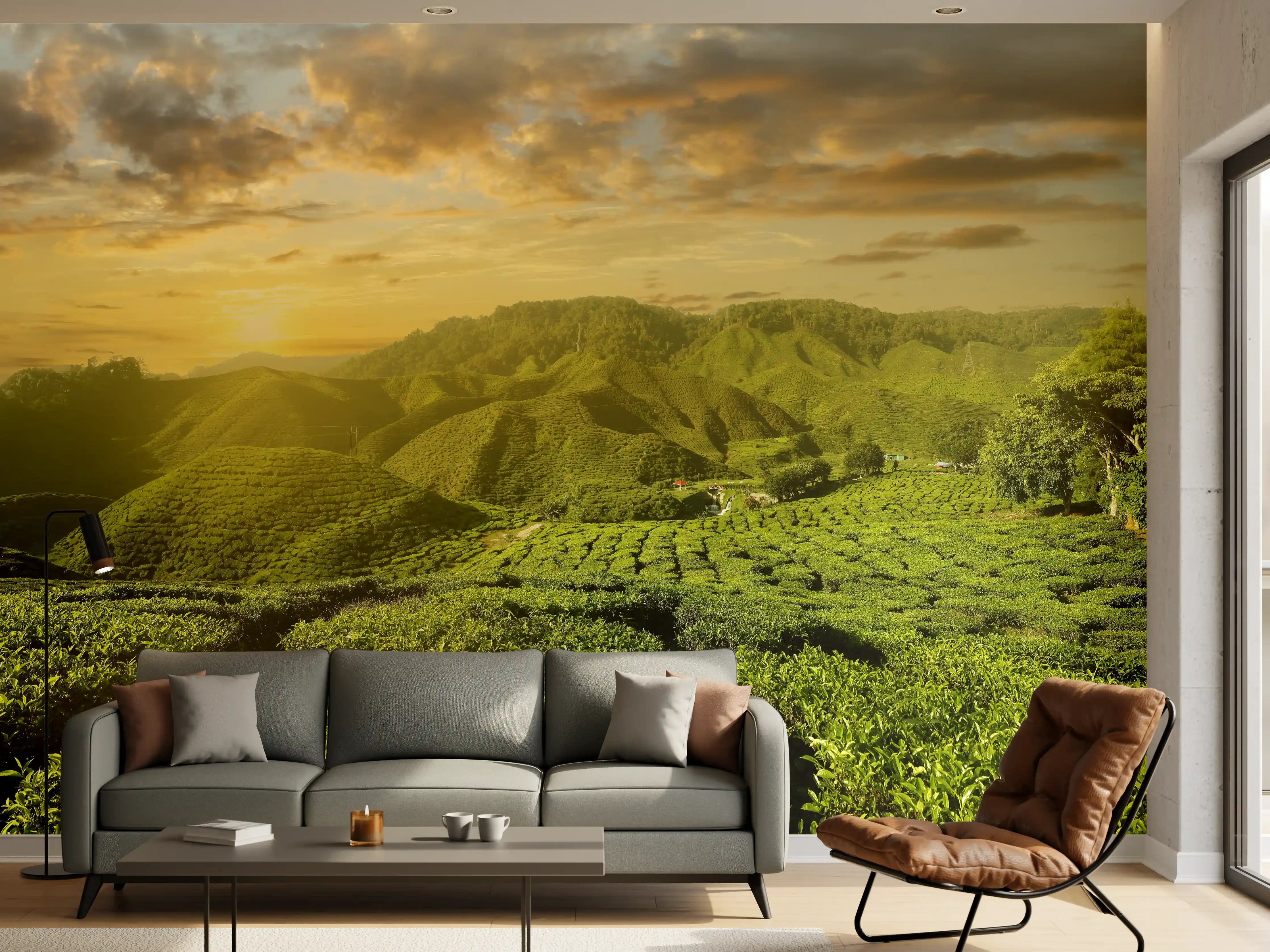 Wandverkleidung Wohnzimmer - Teeplantage in Malaysia