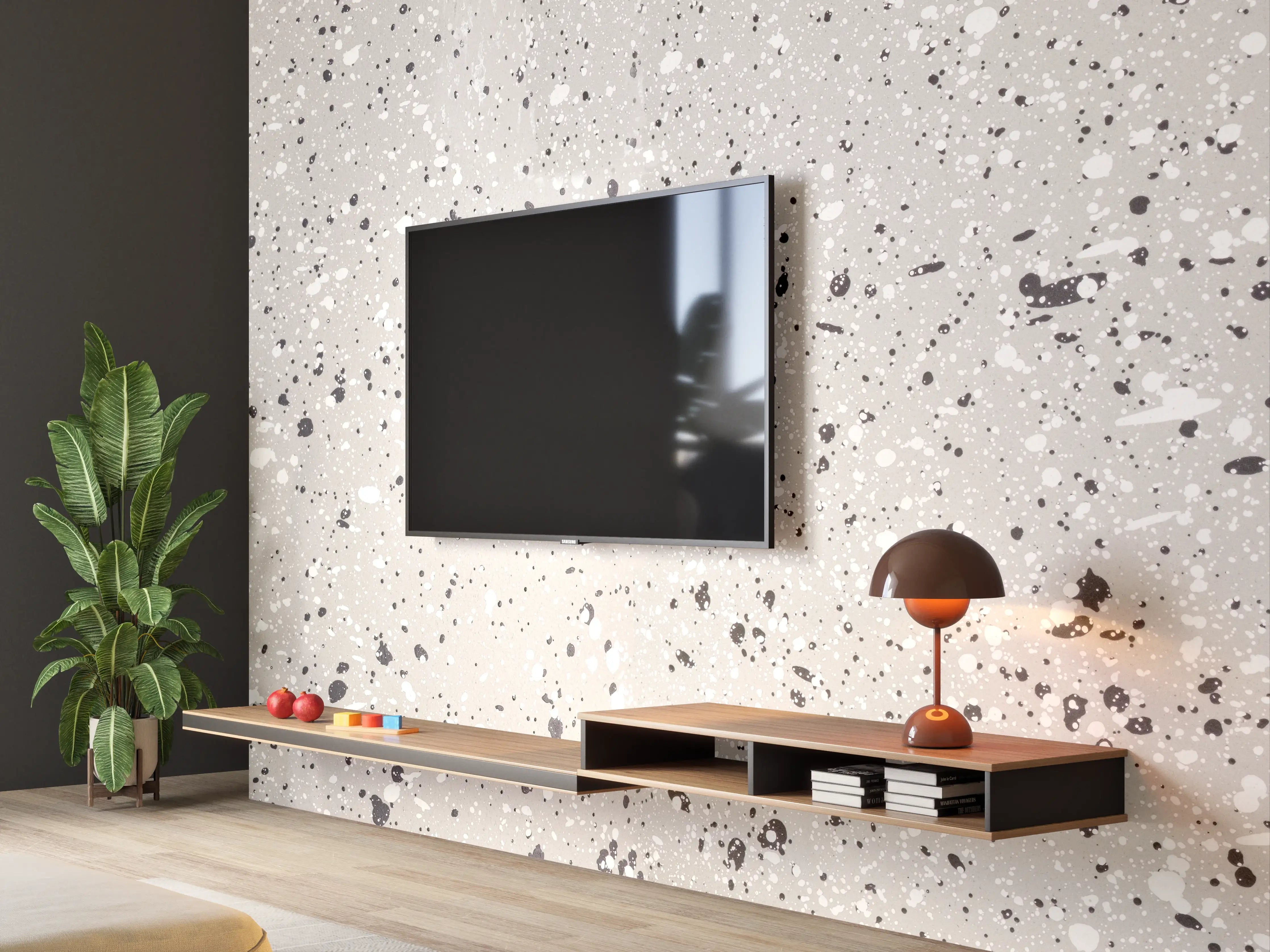 Wandverkleidung Wohnzimmer - Terazzo Stein Textur - Nahaufnahme