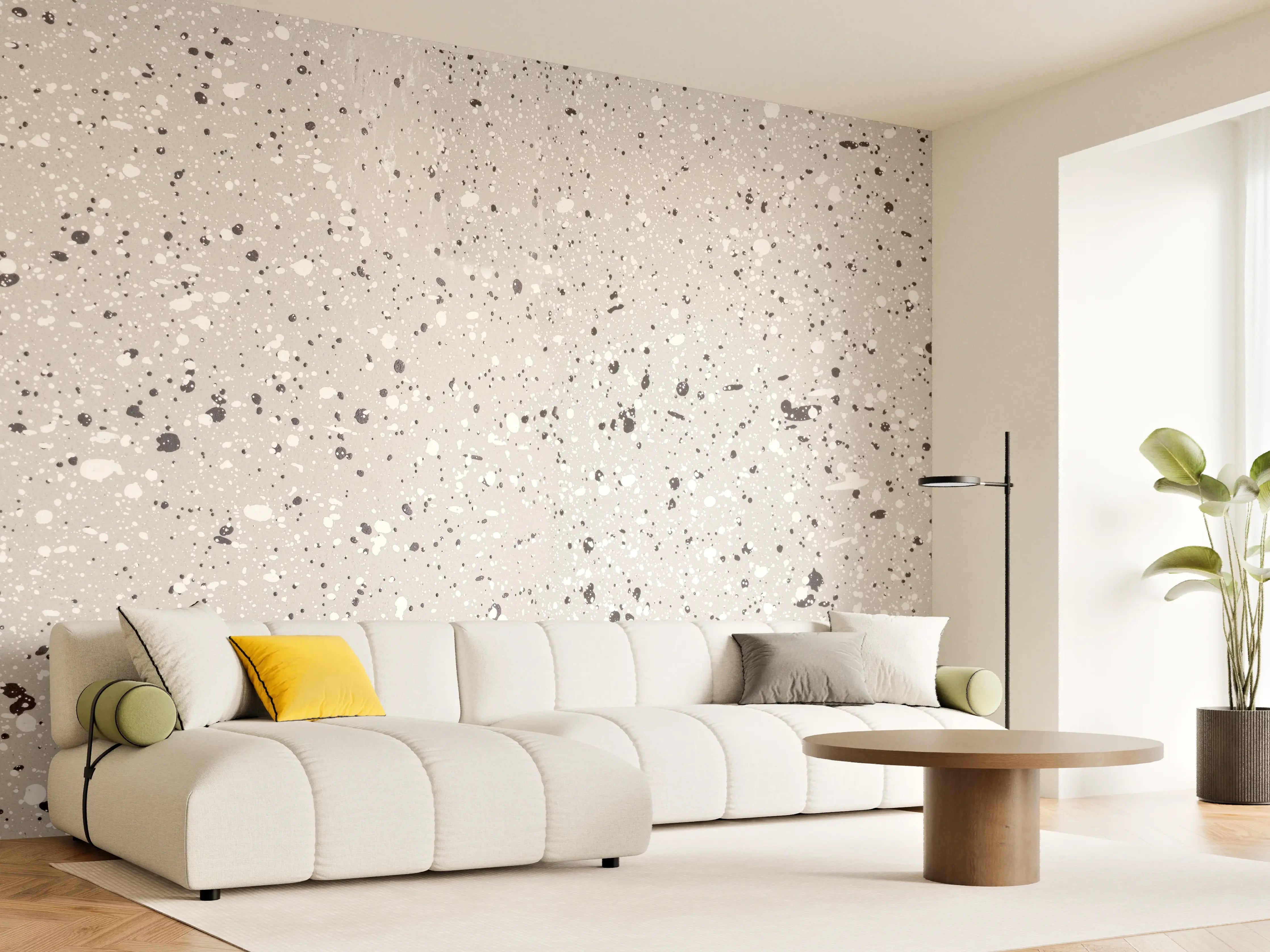 Wandverkleidung Wohnzimmer - Terazzo Stein Textur - Nahaufnahme