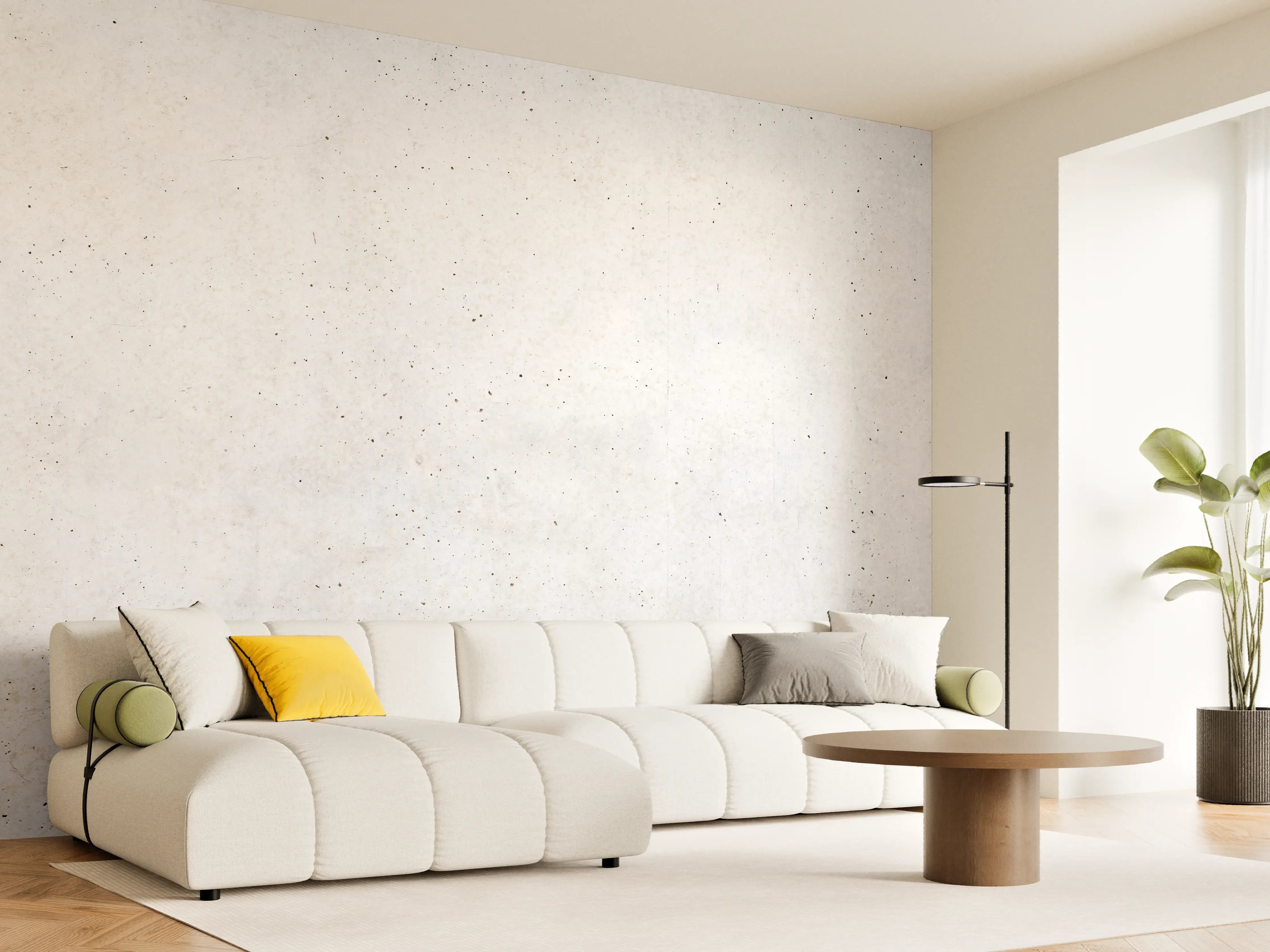 Wandverkleidung Wohnzimmer - Textur einer weißen Betonwand