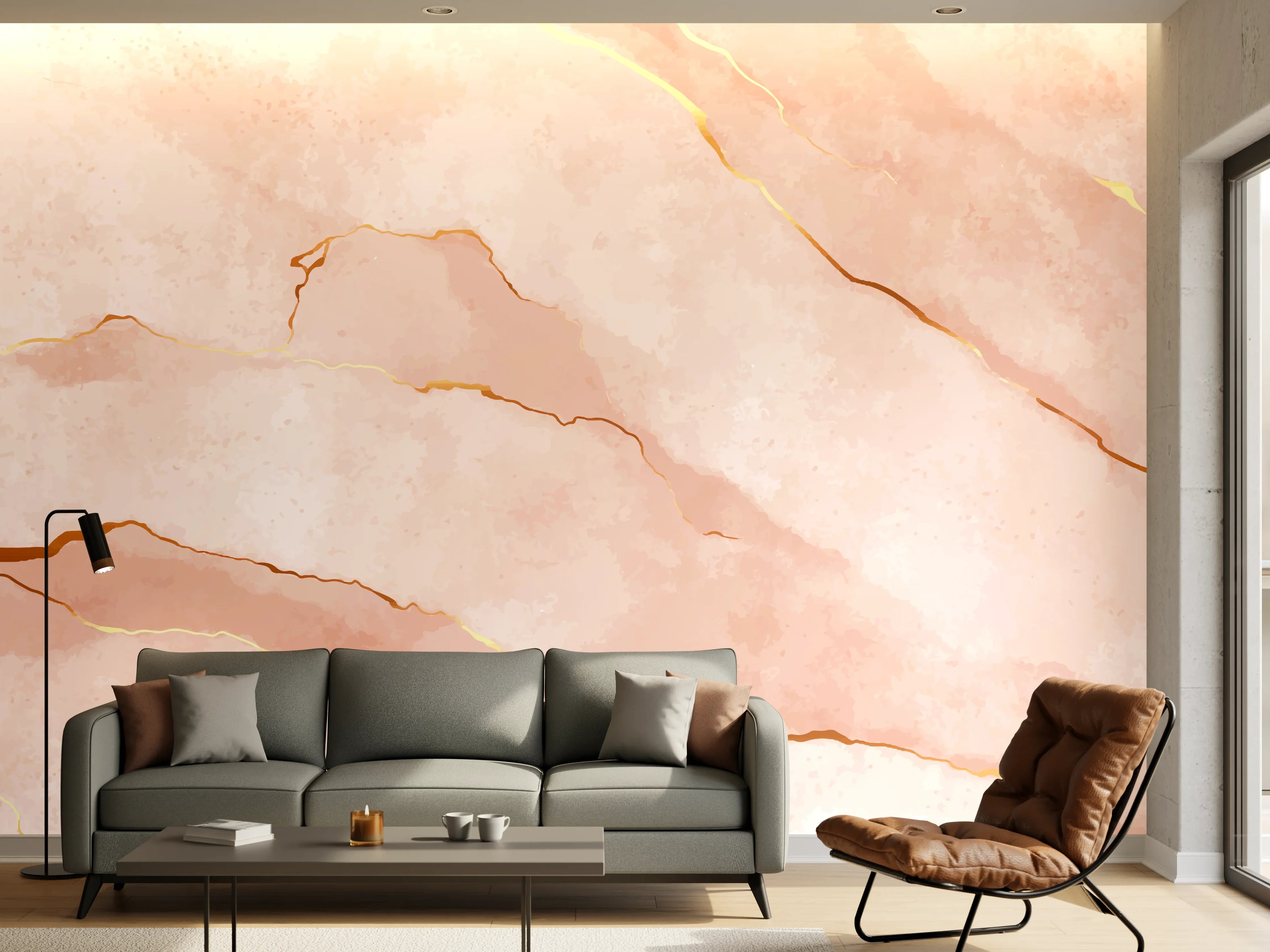 Wandverkleidung Wohnzimmer - Textur in Roségold - Marmor