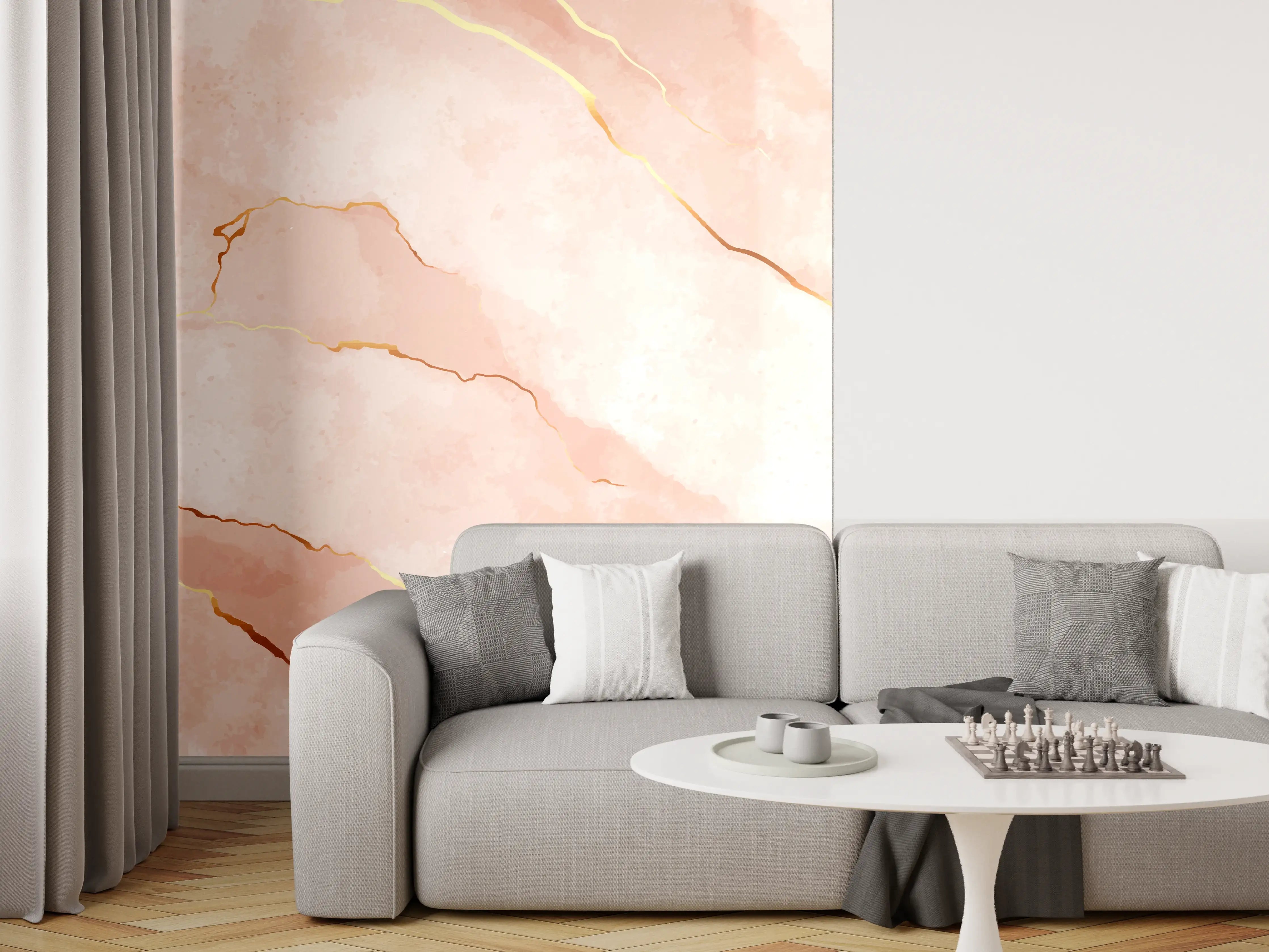 Wandverkleidung Wohnzimmer - Textur in Roségold - Marmor