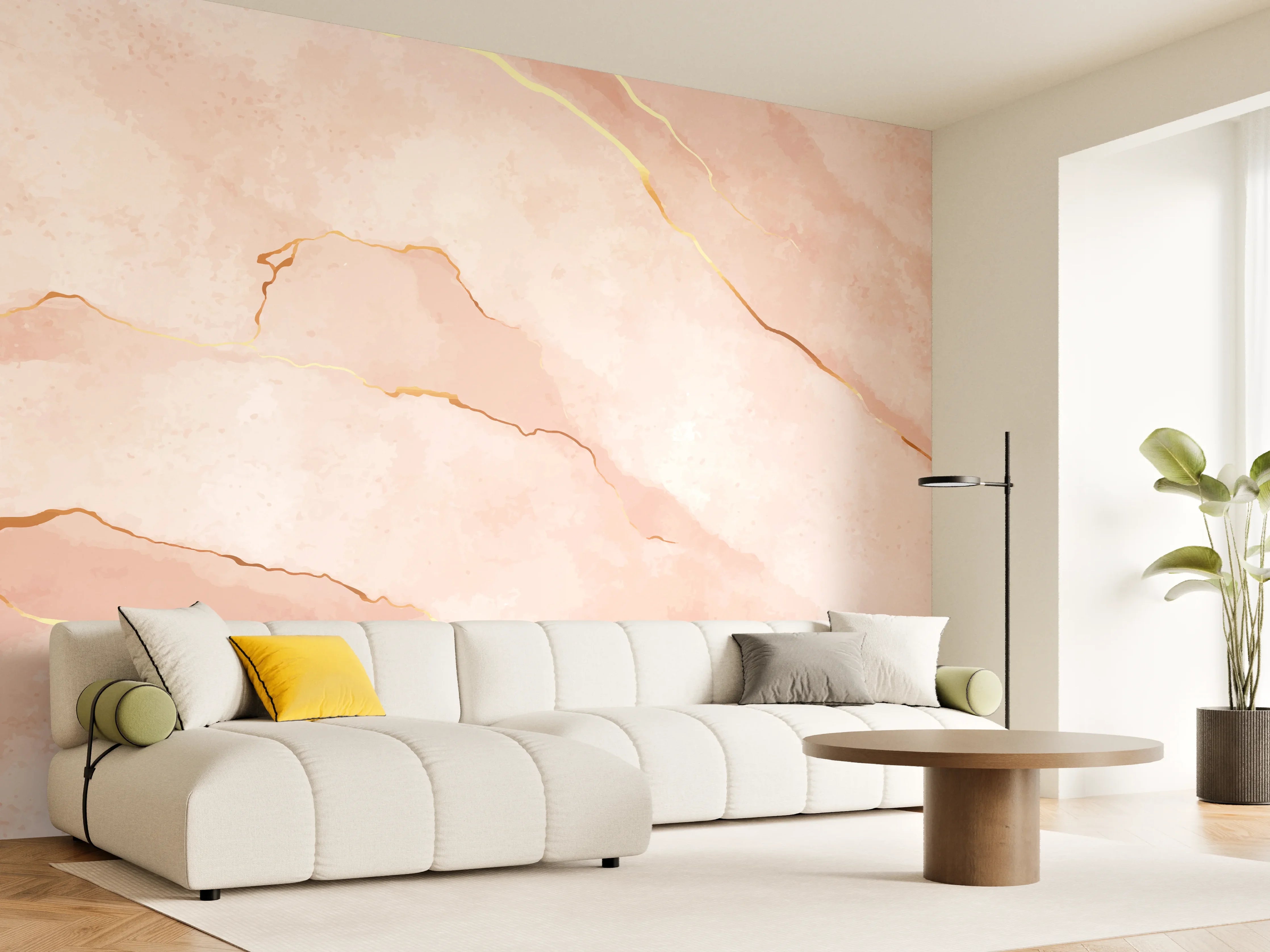 Wandverkleidung Wohnzimmer - Textur in Roségold - Marmor